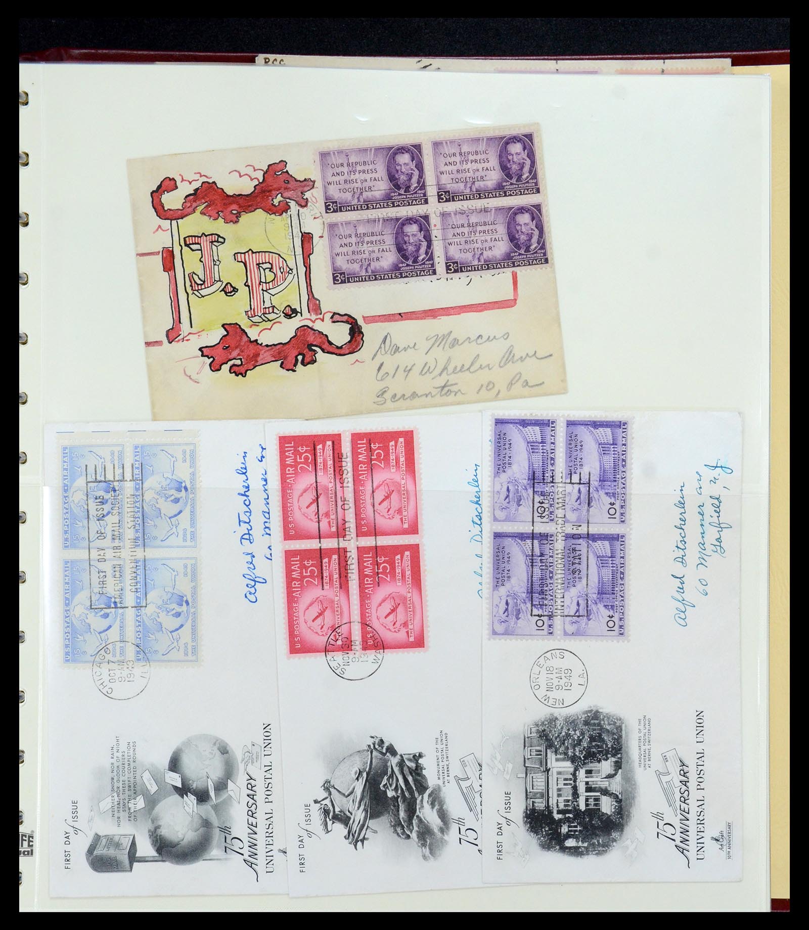 36095 044 - Postzegelverzameling 36095 USA brieven en postwaardestukken 1851-1950