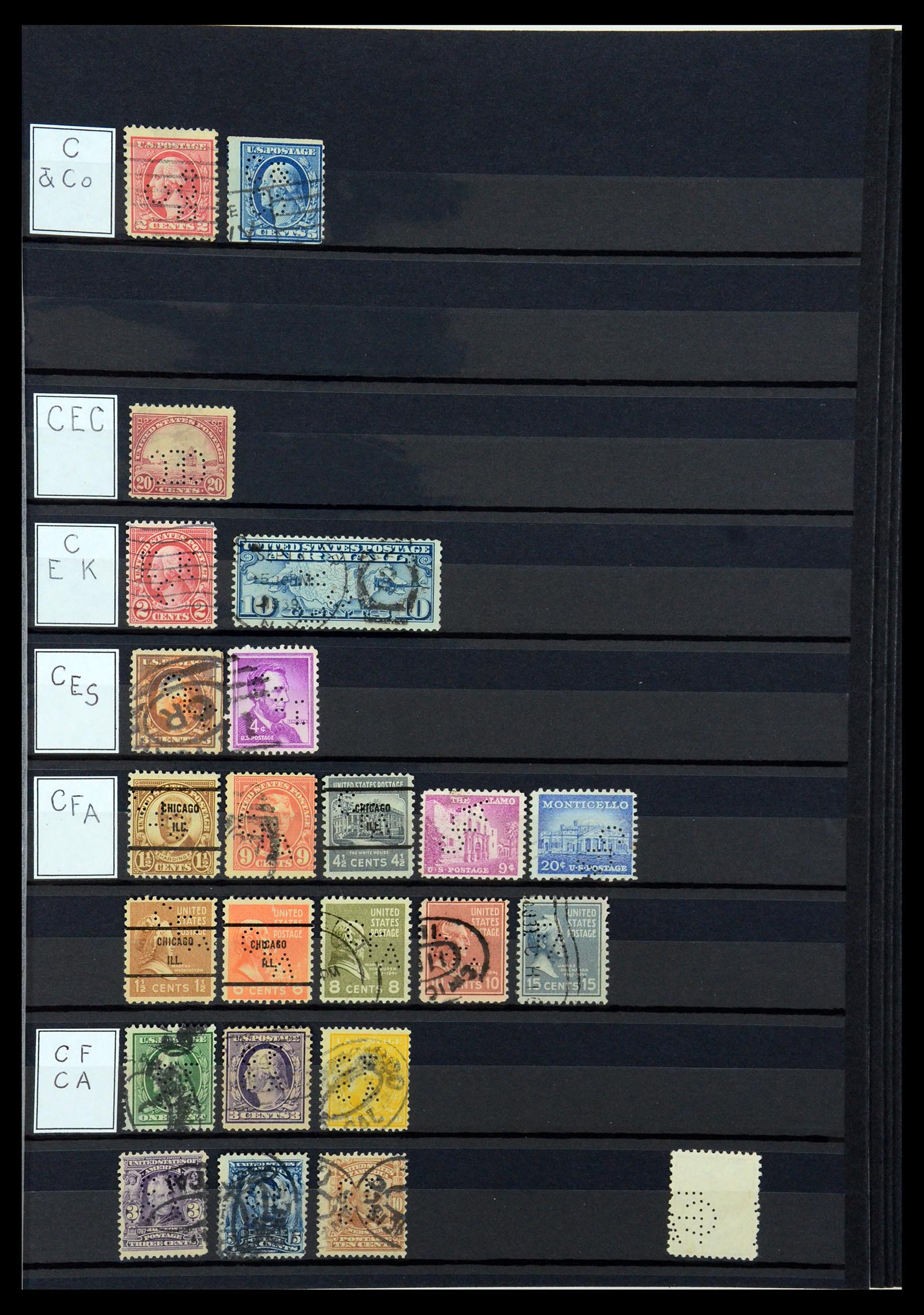 36388 024 - Postzegelverzameling 36388 USA perfins.
