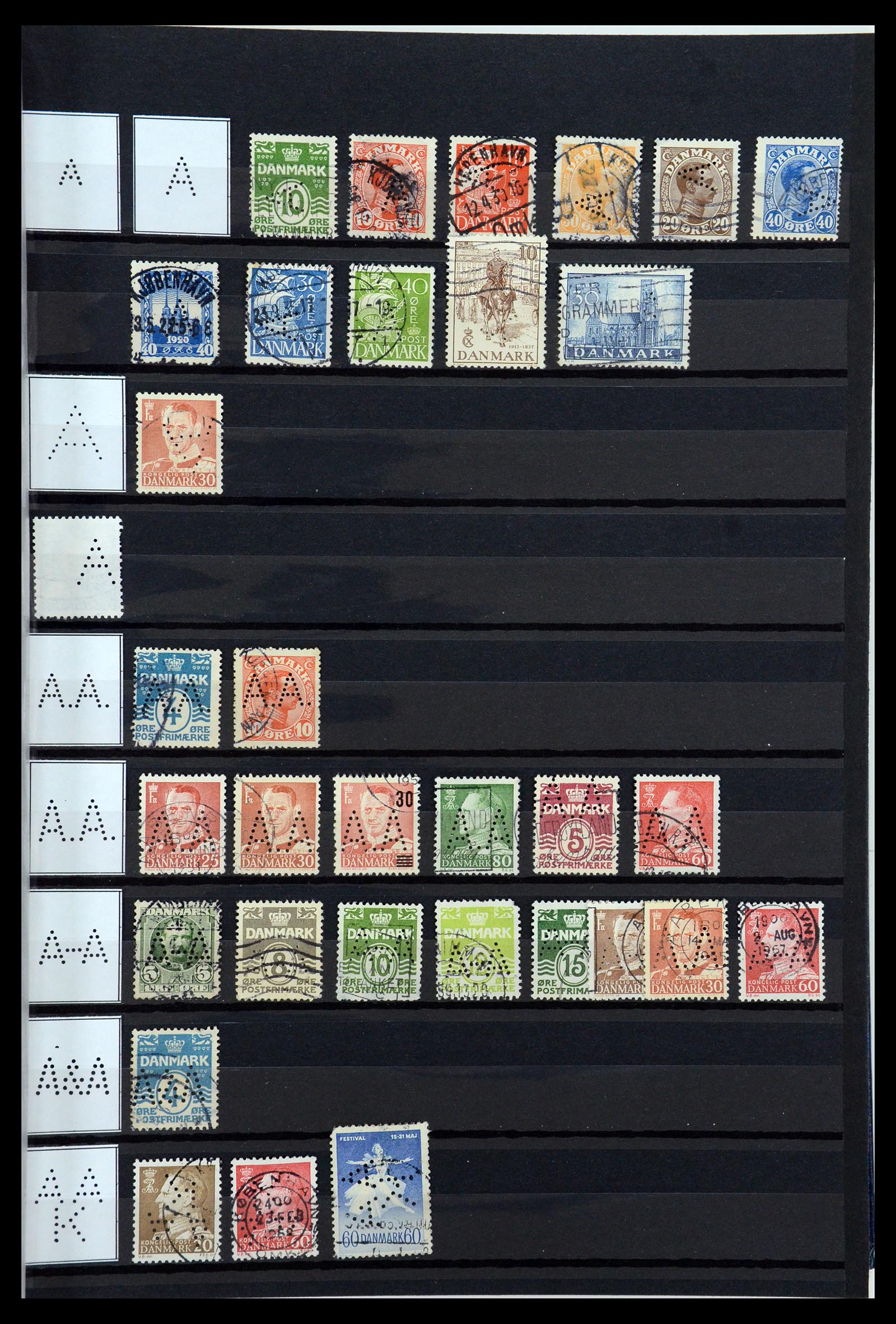 36396 001 - Postzegelverzameling 36396 Denemarken perfins.