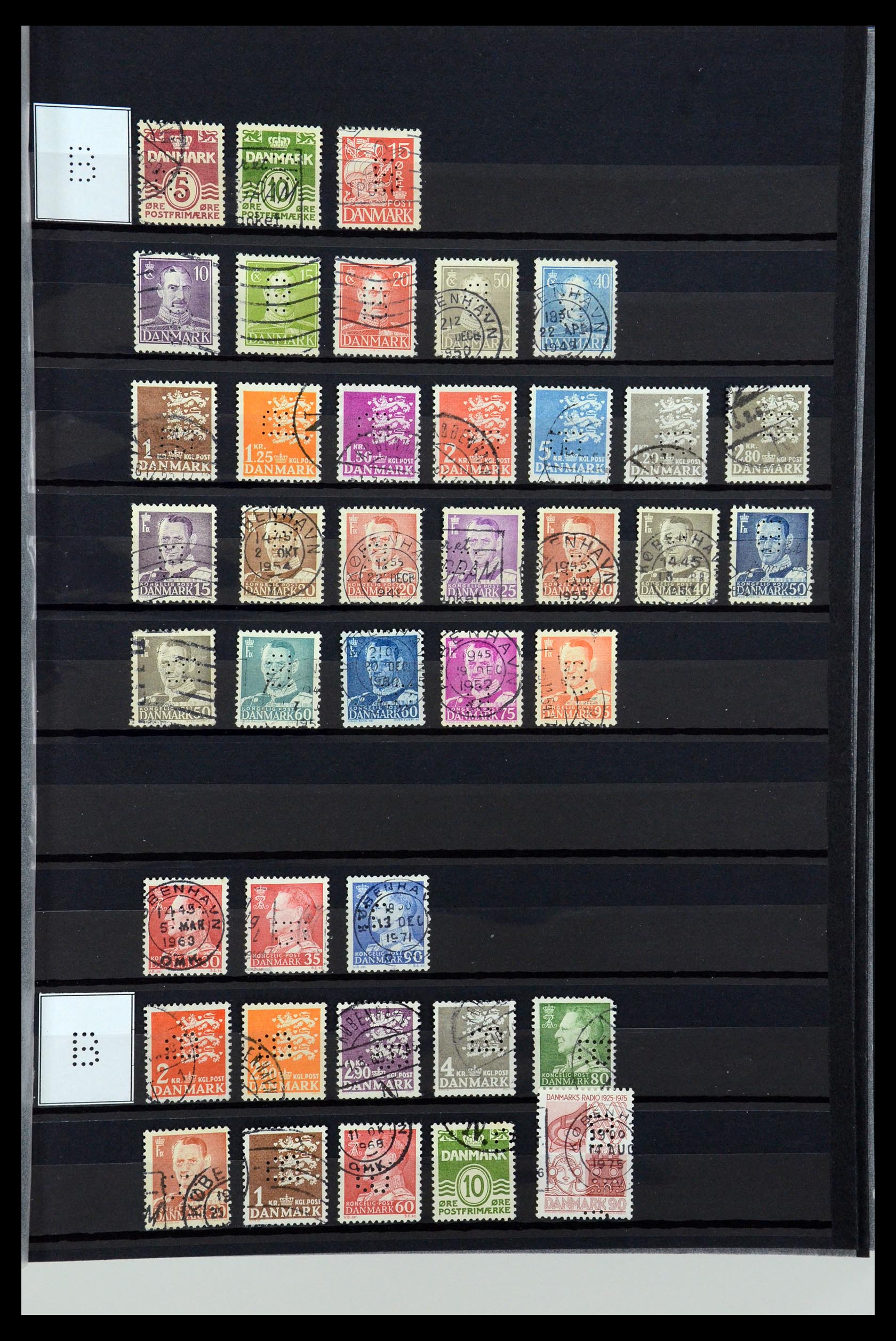 36396 013 - Postzegelverzameling 36396 Denemarken perfins.