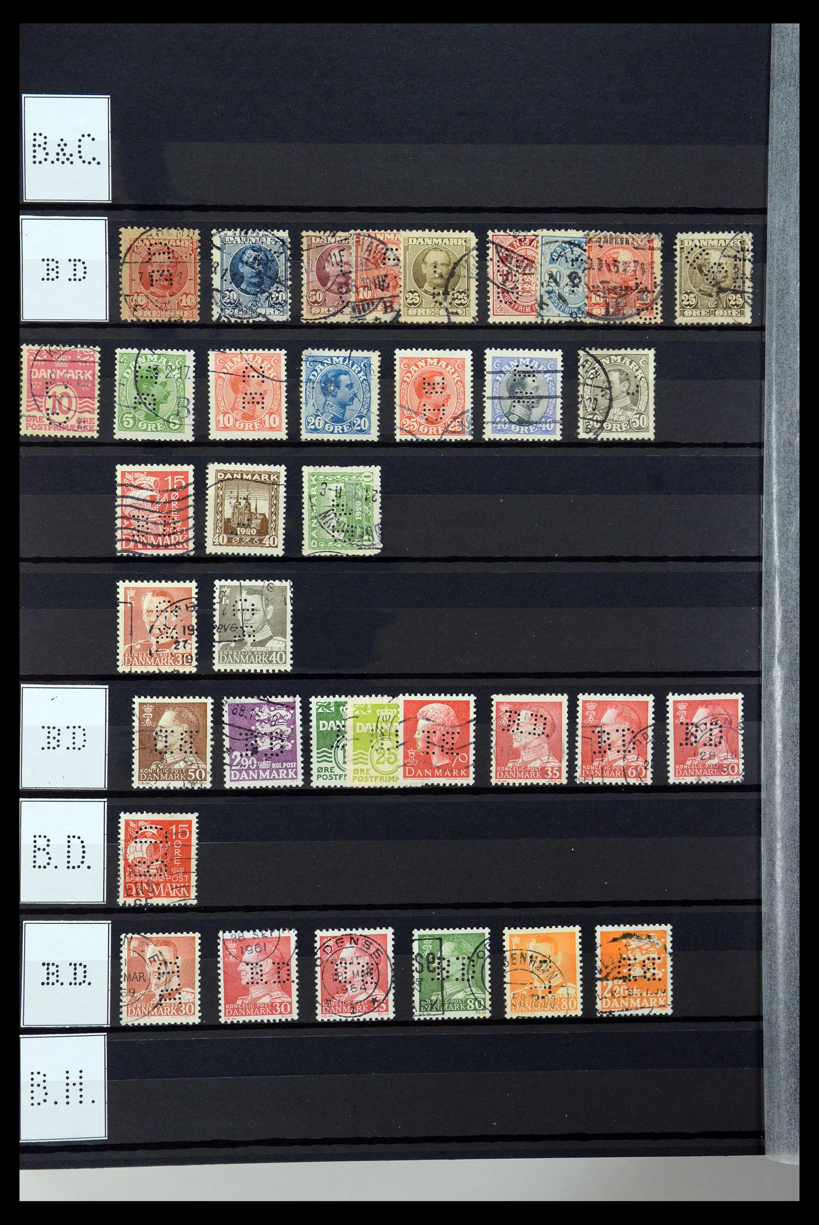 36396 016 - Postzegelverzameling 36396 Denemarken perfins.