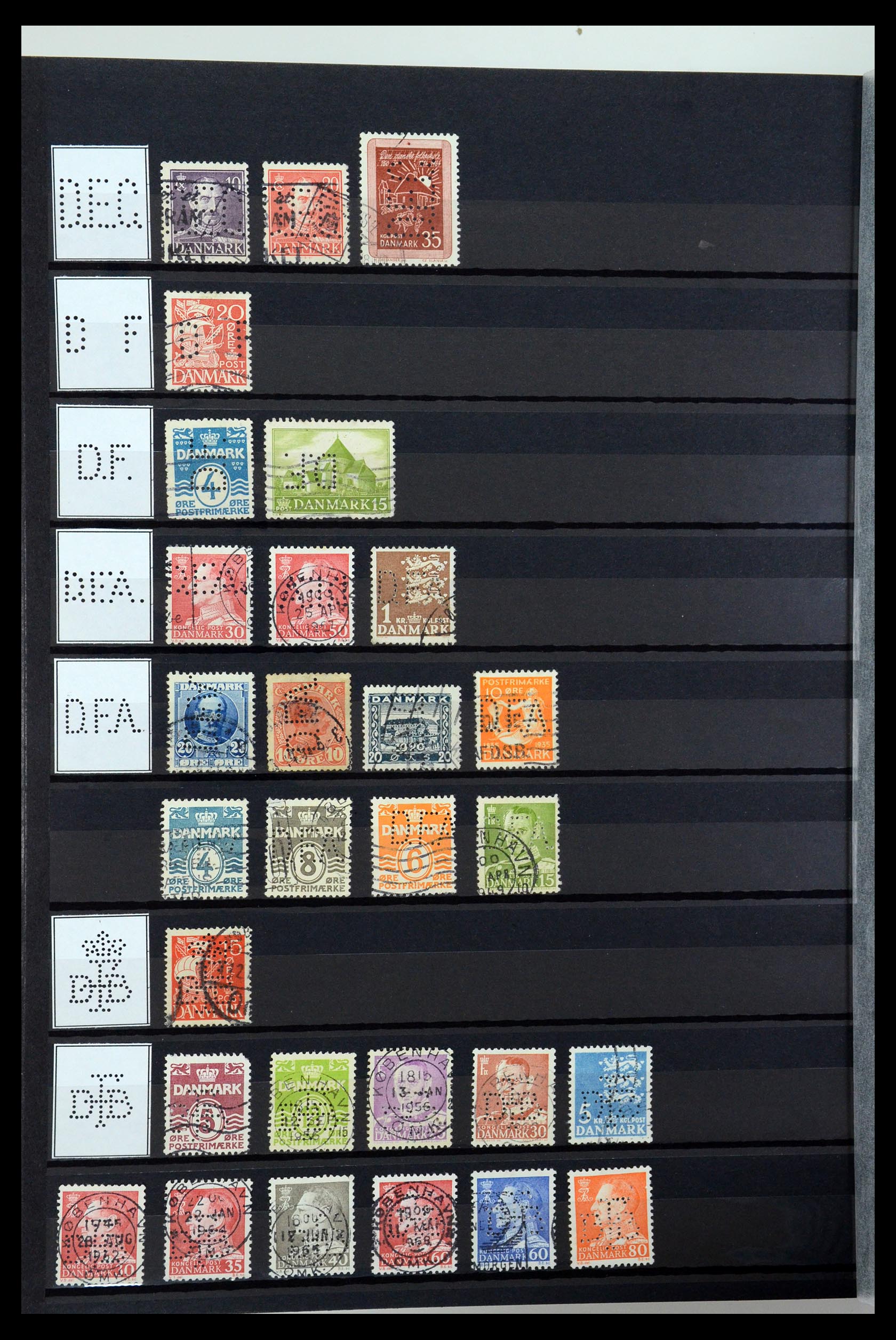 36396 036 - Postzegelverzameling 36396 Denemarken perfins.