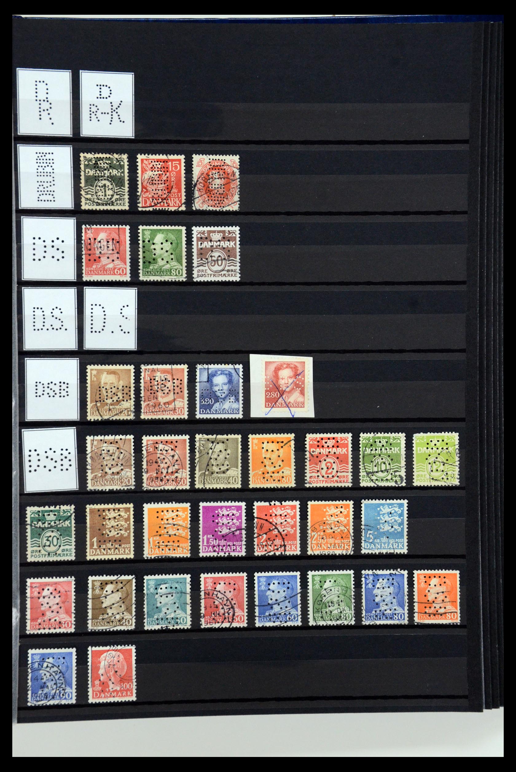 36396 040 - Postzegelverzameling 36396 Denemarken perfins.