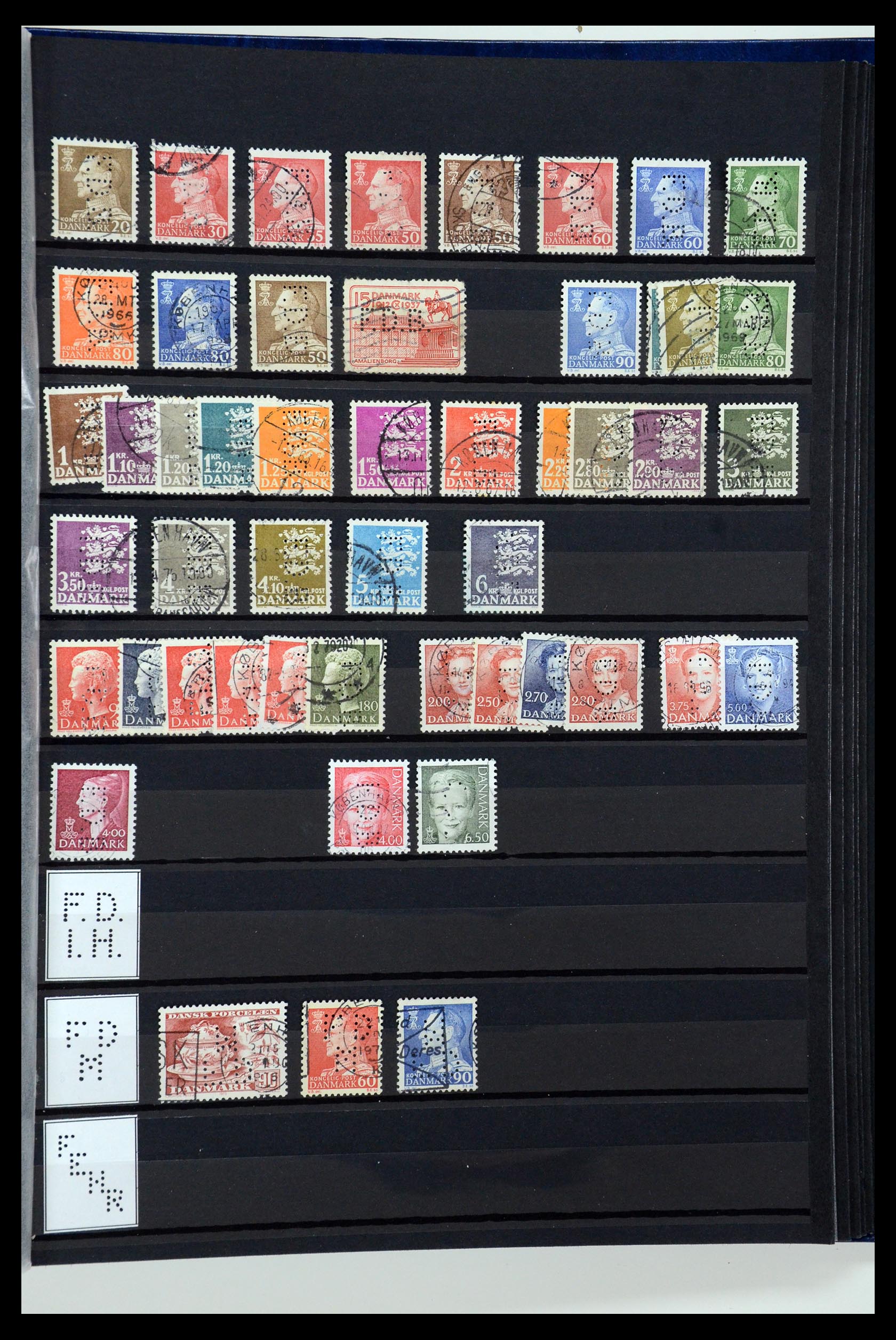 36396 050 - Postzegelverzameling 36396 Denemarken perfins.