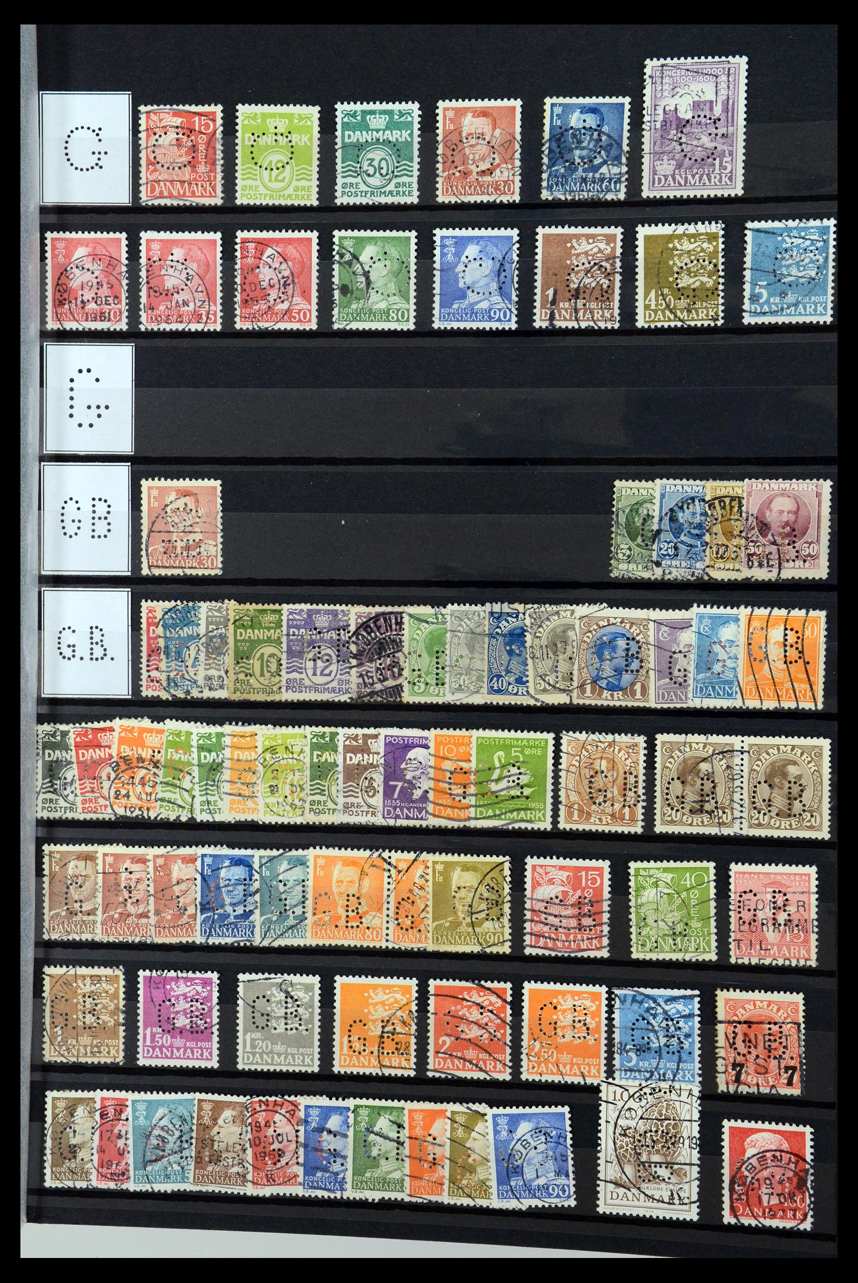 36396 058 - Postzegelverzameling 36396 Denemarken perfins.