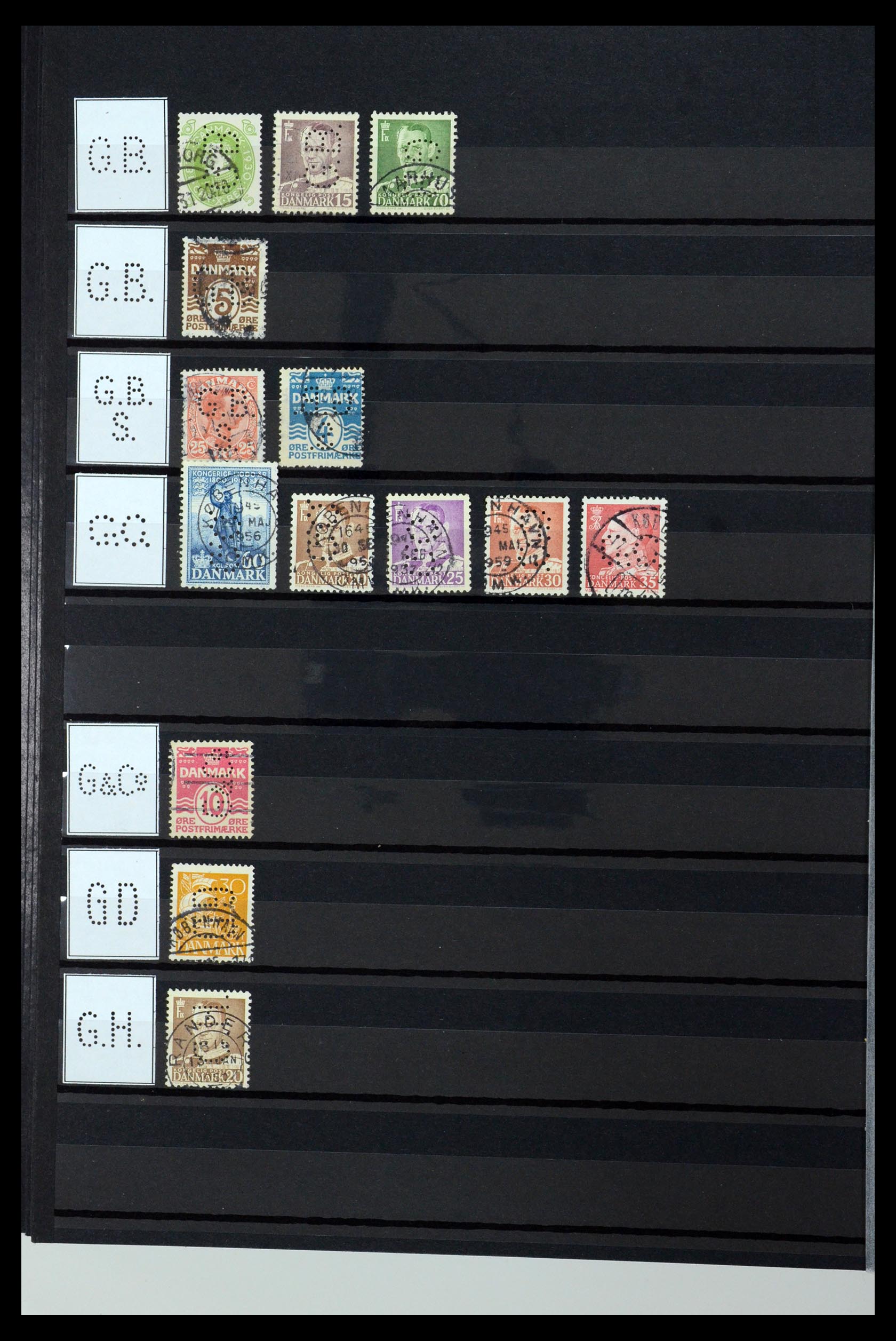 36396 059 - Postzegelverzameling 36396 Denemarken perfins.