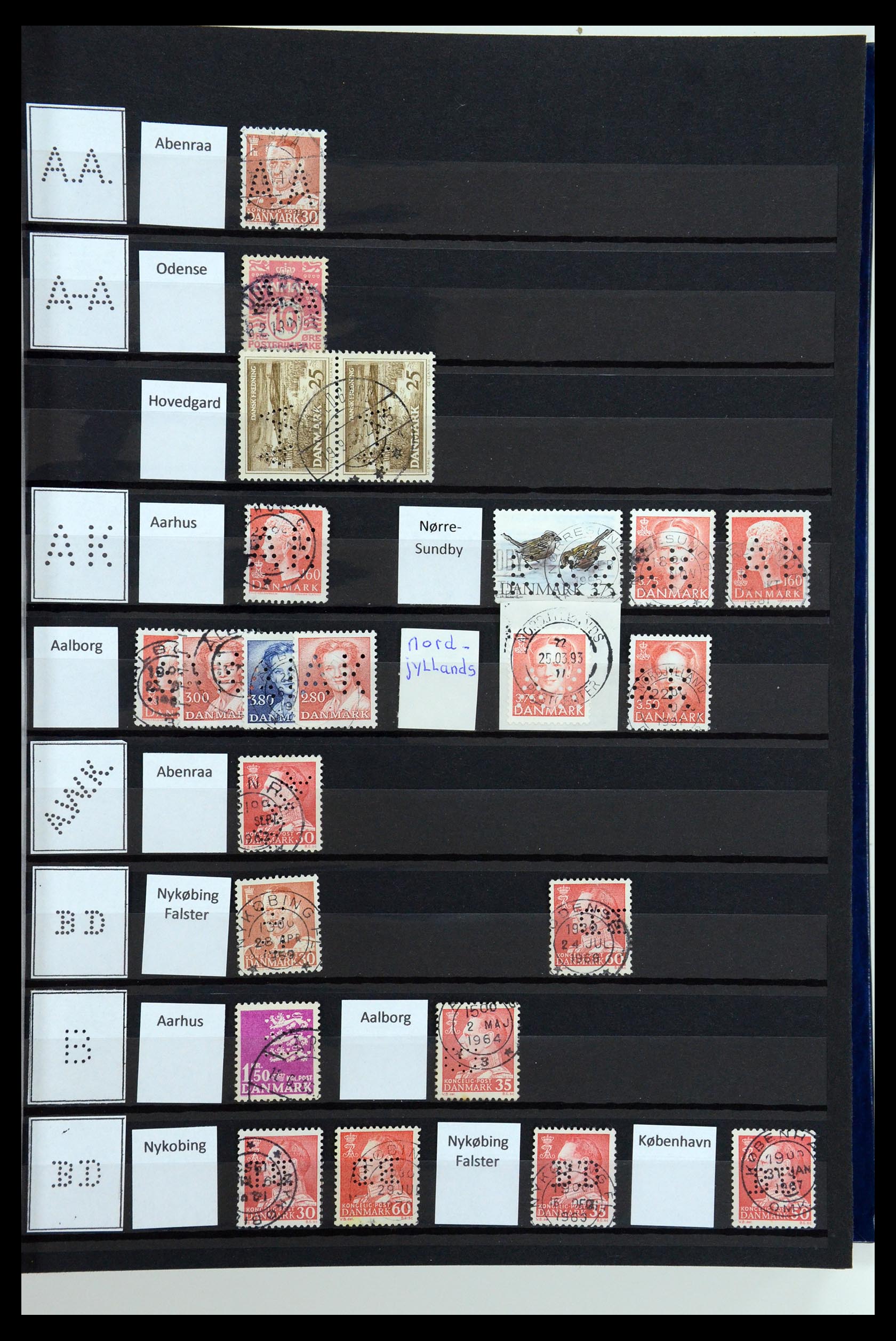 36396 060 - Postzegelverzameling 36396 Denemarken perfins.