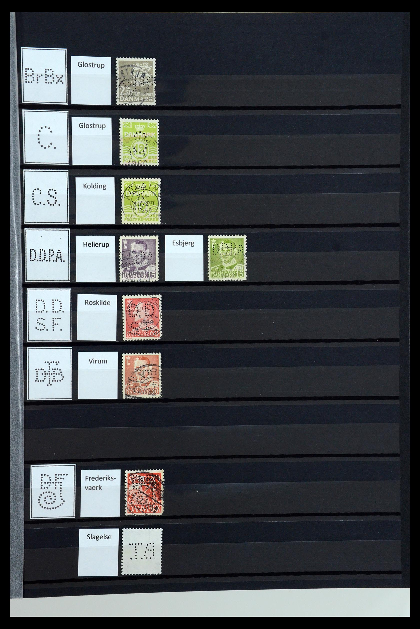 36396 062 - Postzegelverzameling 36396 Denemarken perfins.