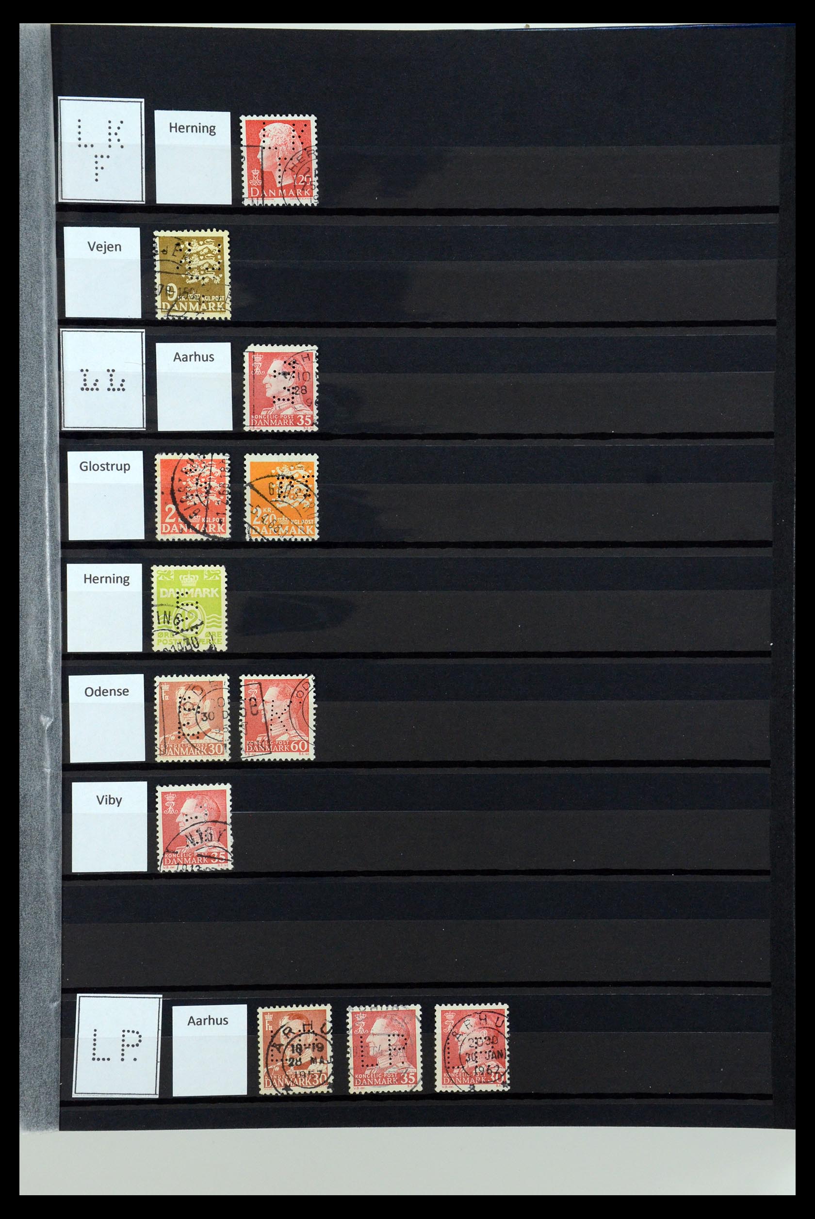 36396 094 - Postzegelverzameling 36396 Denemarken perfins.