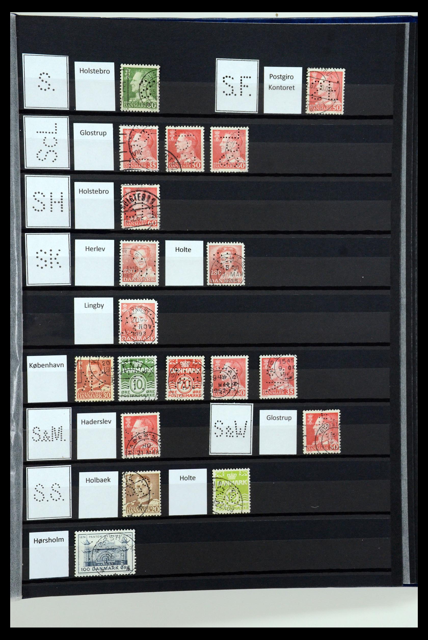 36396 104 - Stamp collection 36396 Denmark perfins.