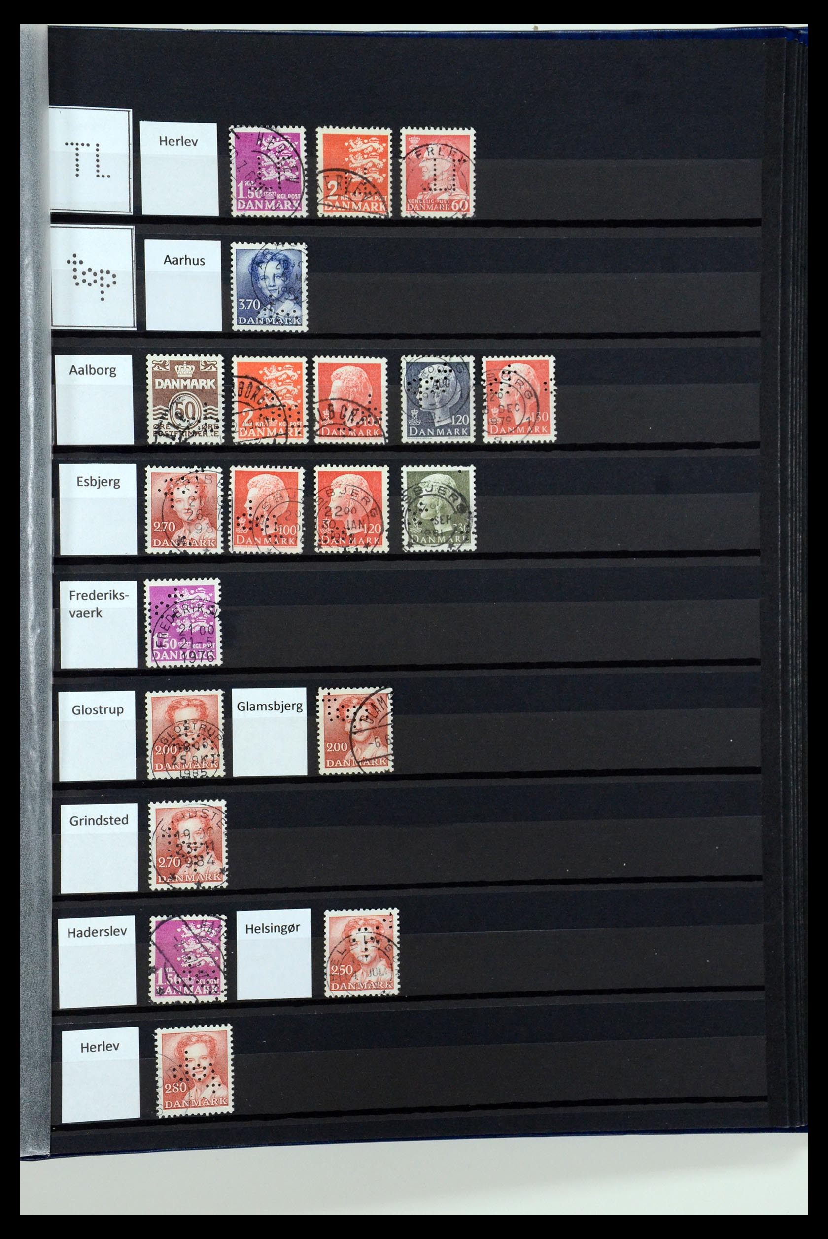 36396 106 - Stamp collection 36396 Denmark perfins.