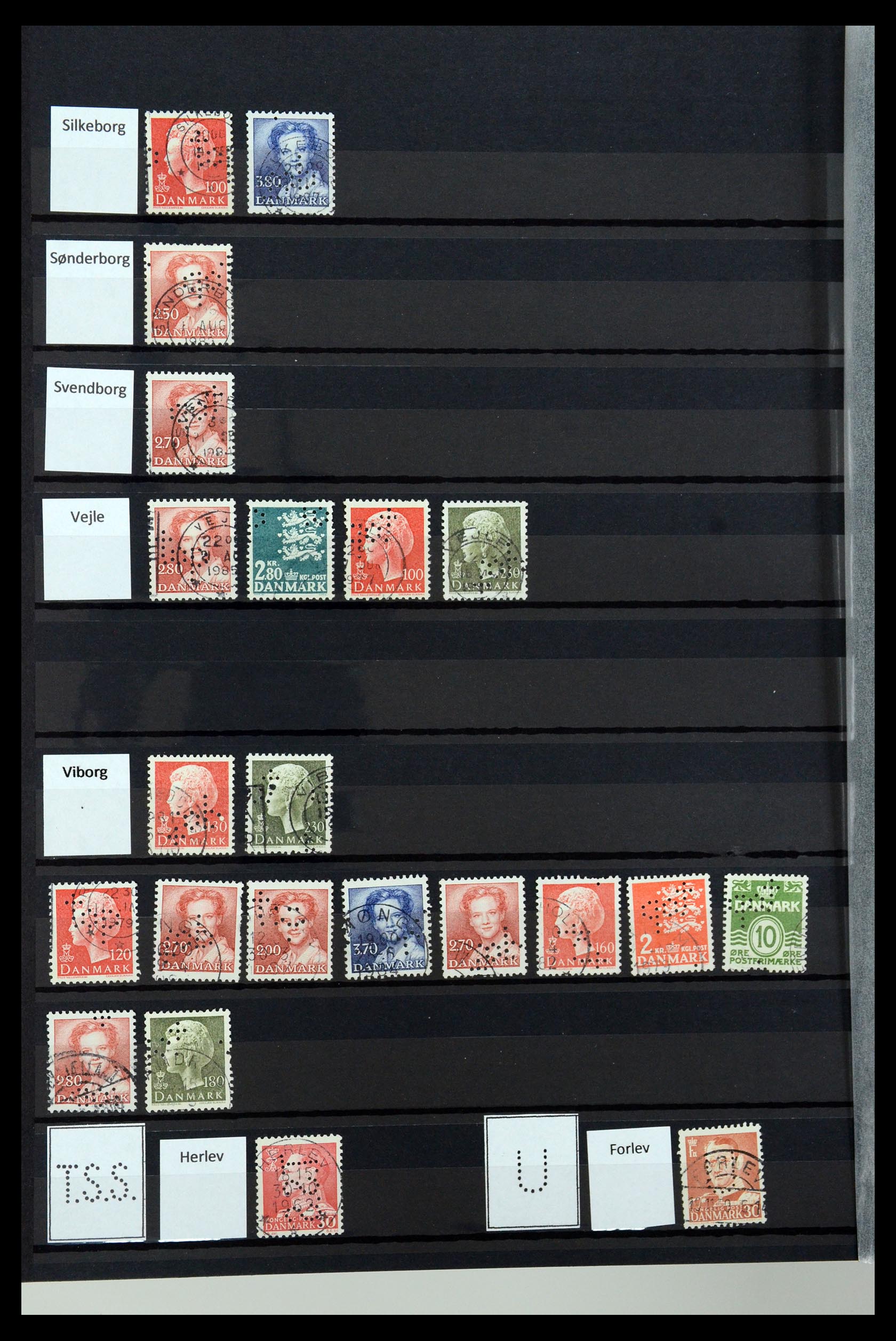 36396 109 - Stamp collection 36396 Denmark perfins.