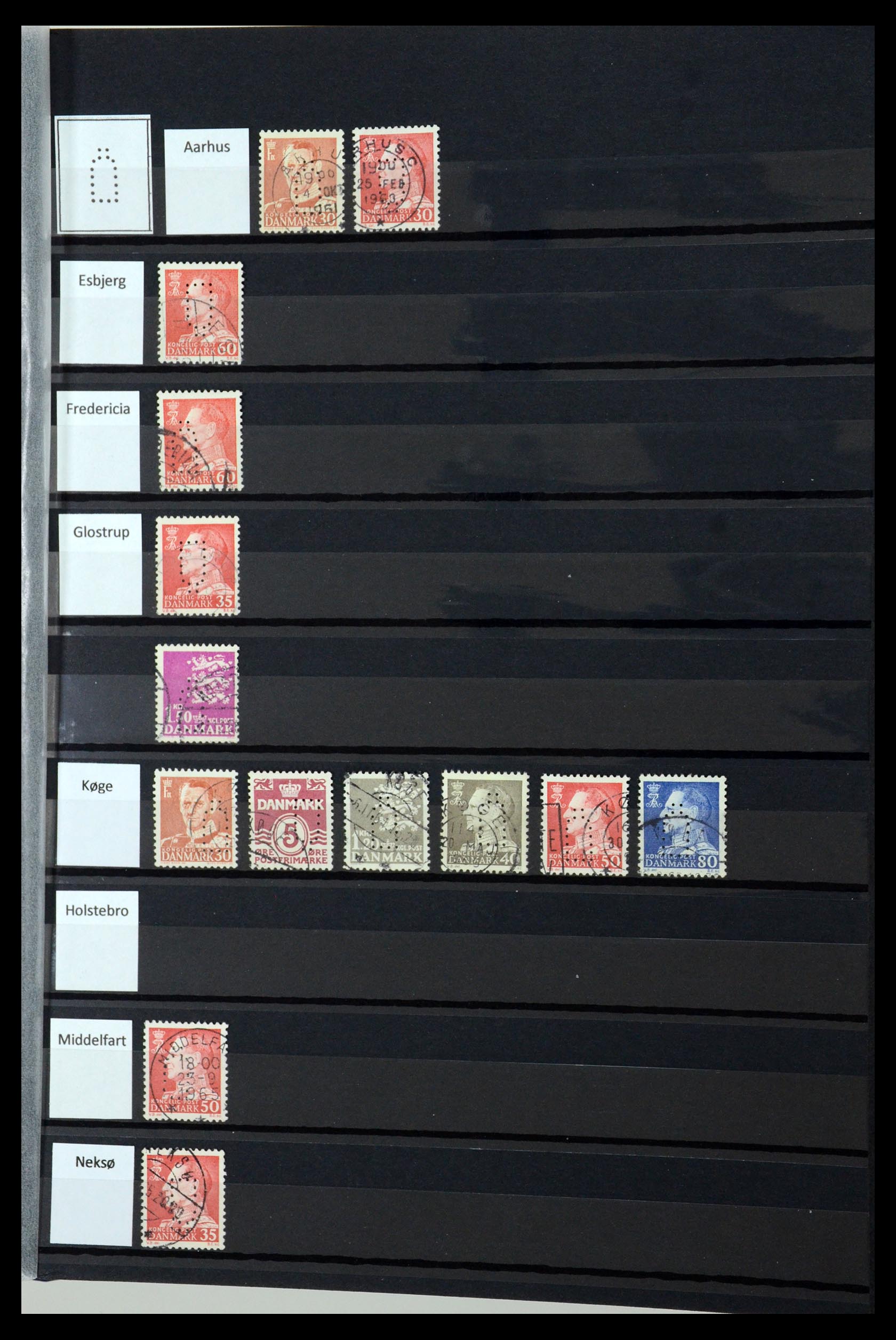 36396 112 - Stamp collection 36396 Denmark perfins.