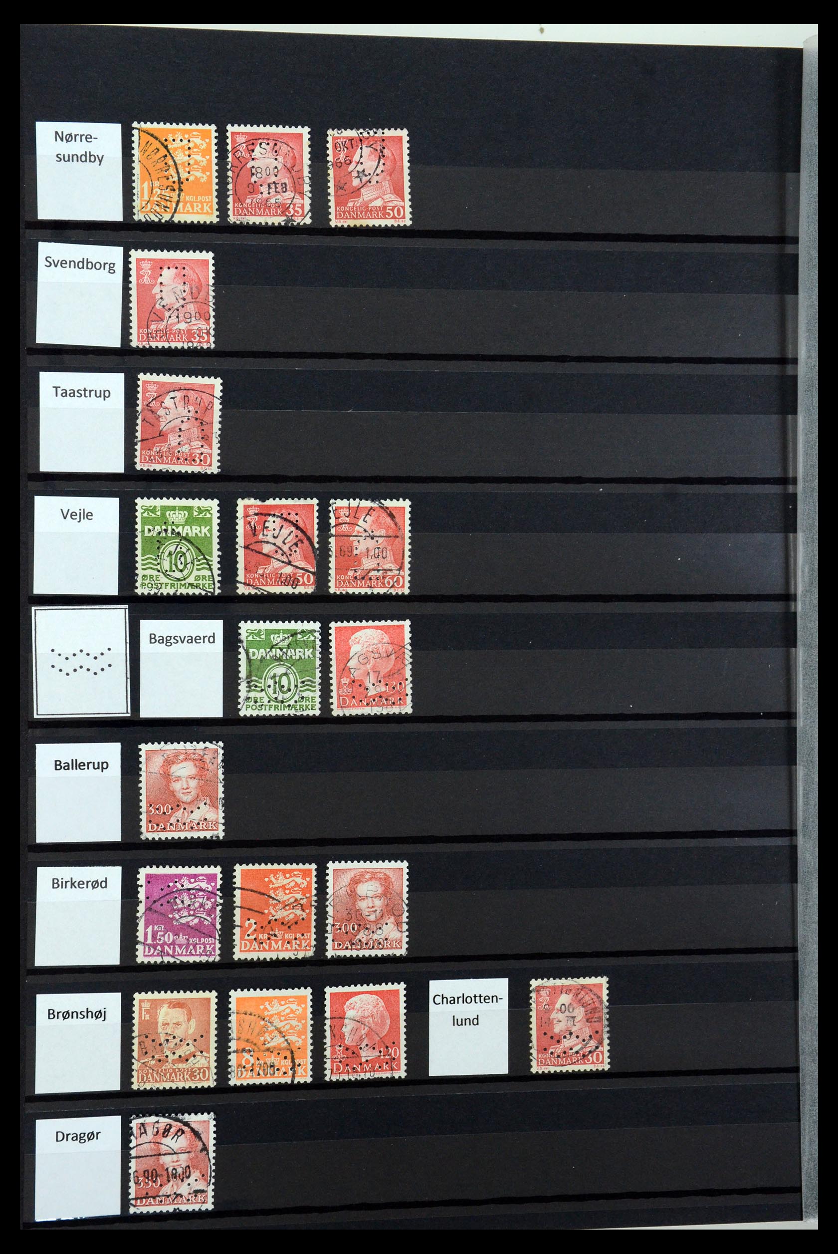 36396 113 - Stamp collection 36396 Denmark perfins.