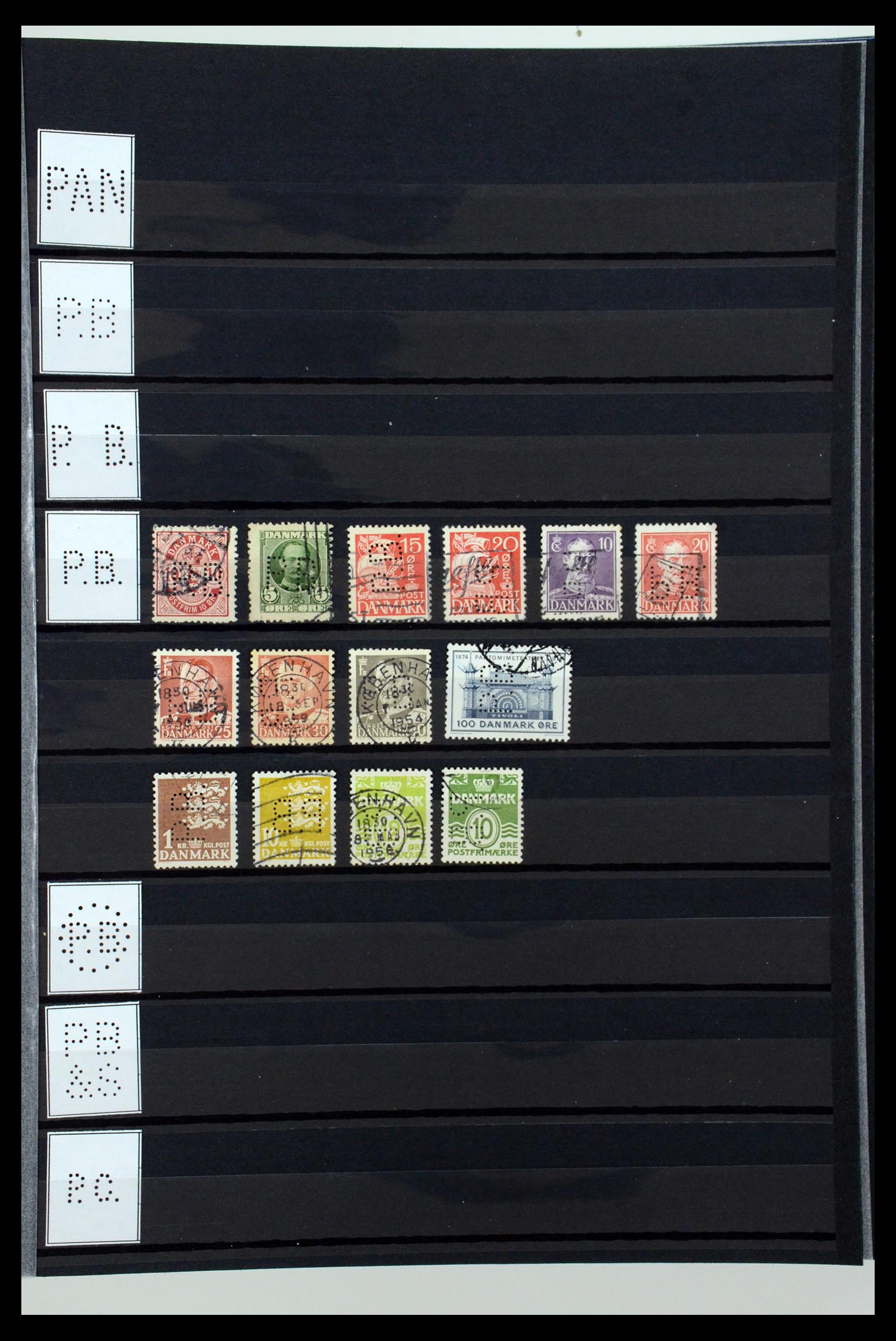 36396 190 - Stamp collection 36396 Denmark perfins.