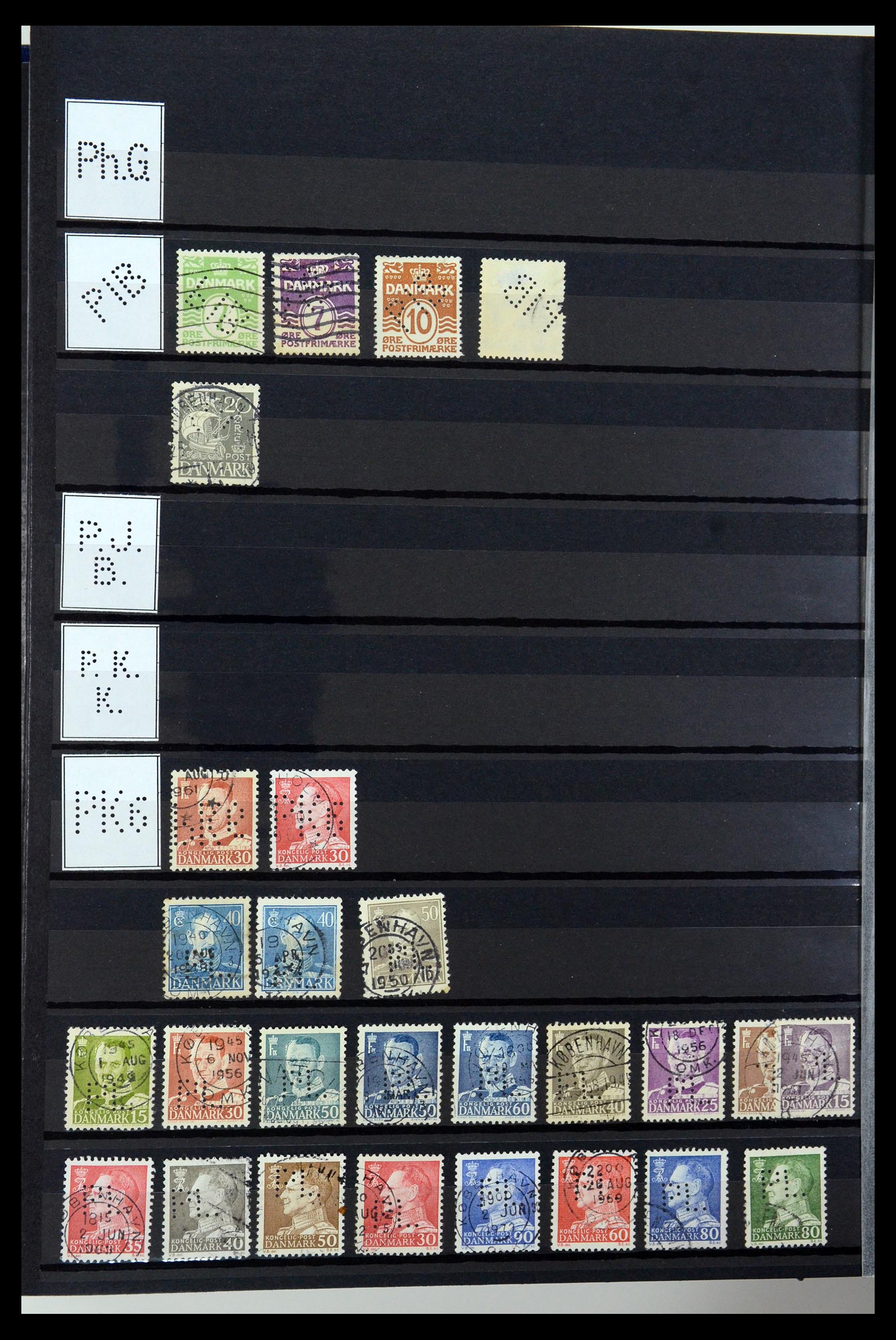 36396 193 - Postzegelverzameling 36396 Denemarken perfins.