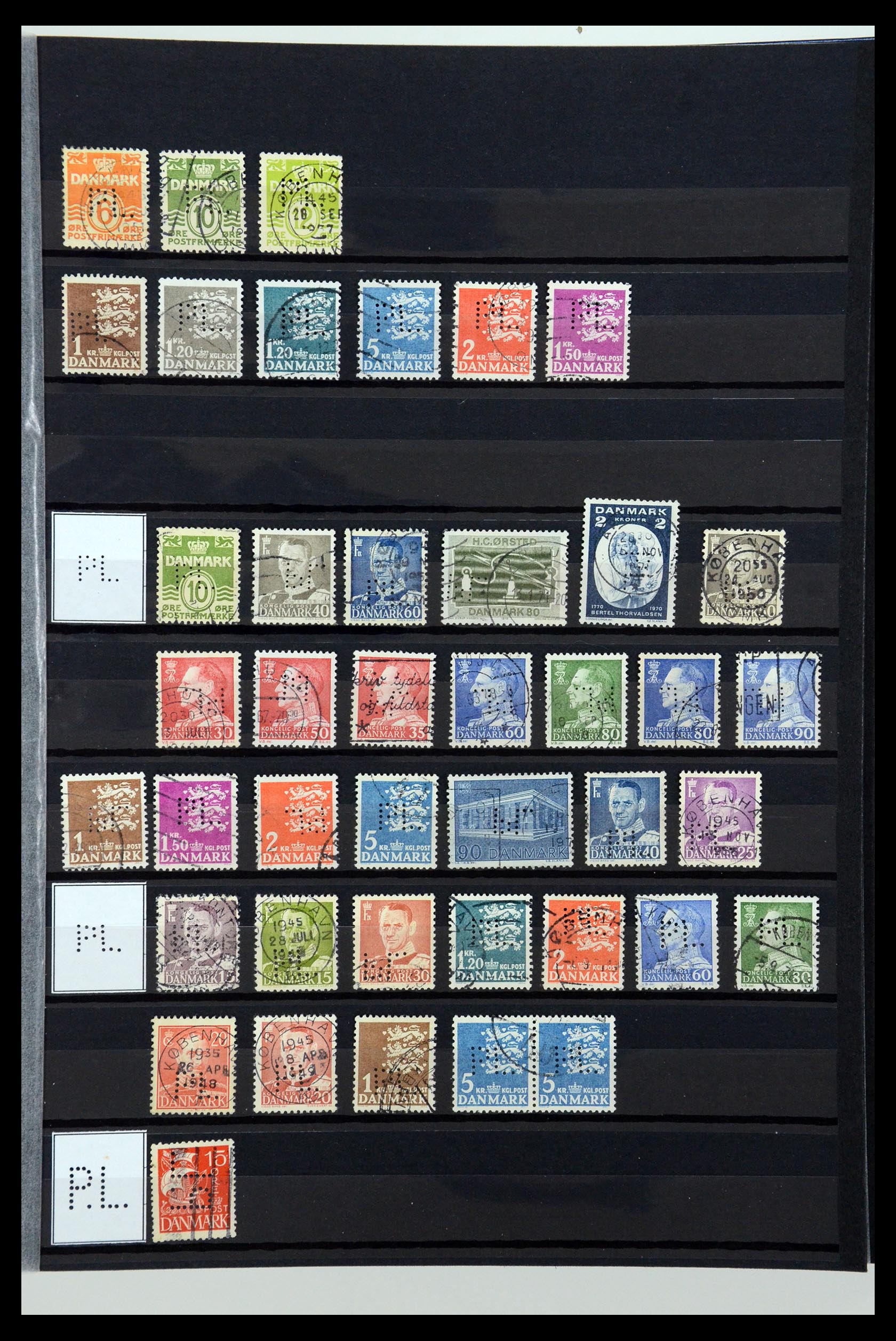 36396 194 - Stamp collection 36396 Denmark perfins.