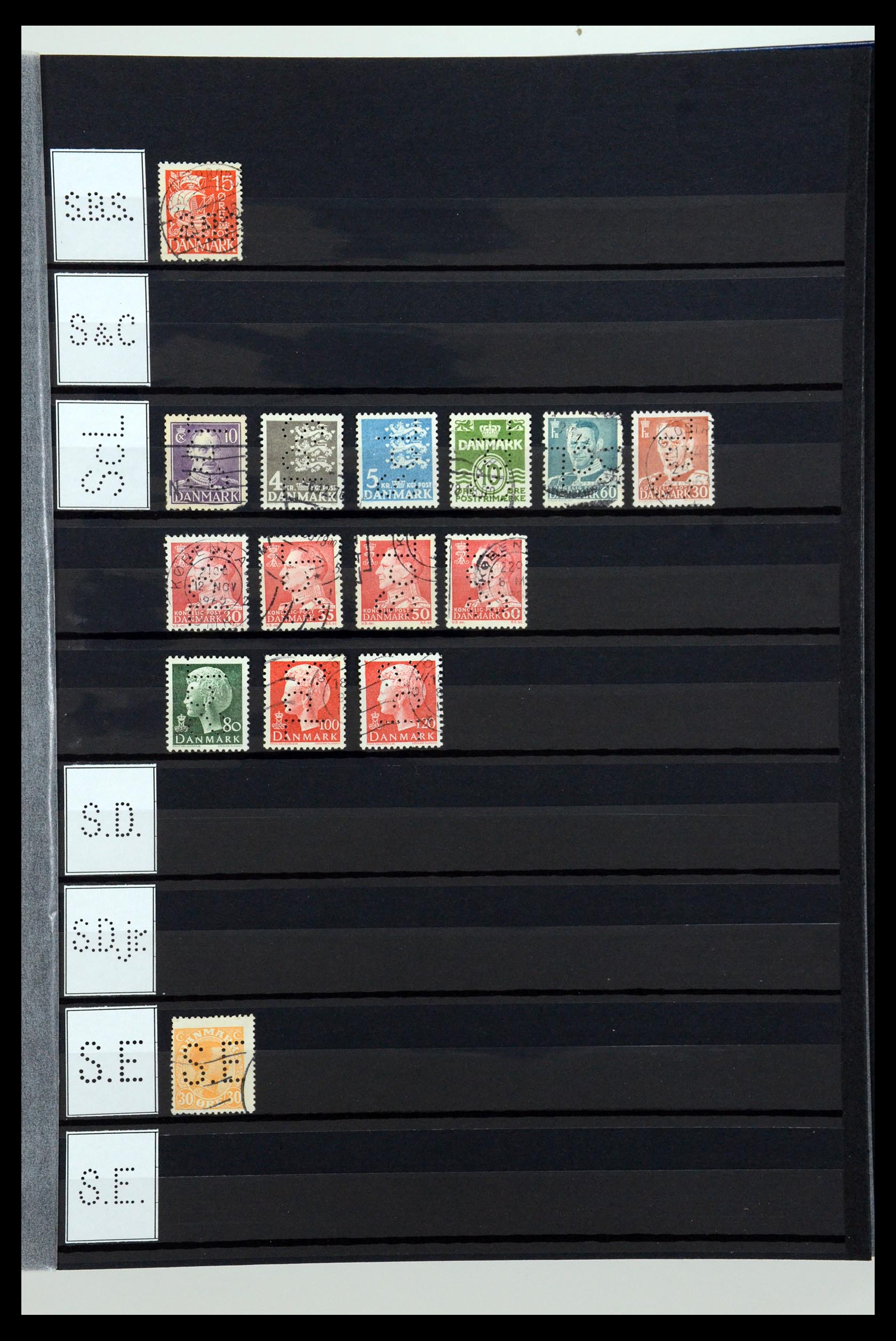 36396 204 - Stamp collection 36396 Denmark perfins.