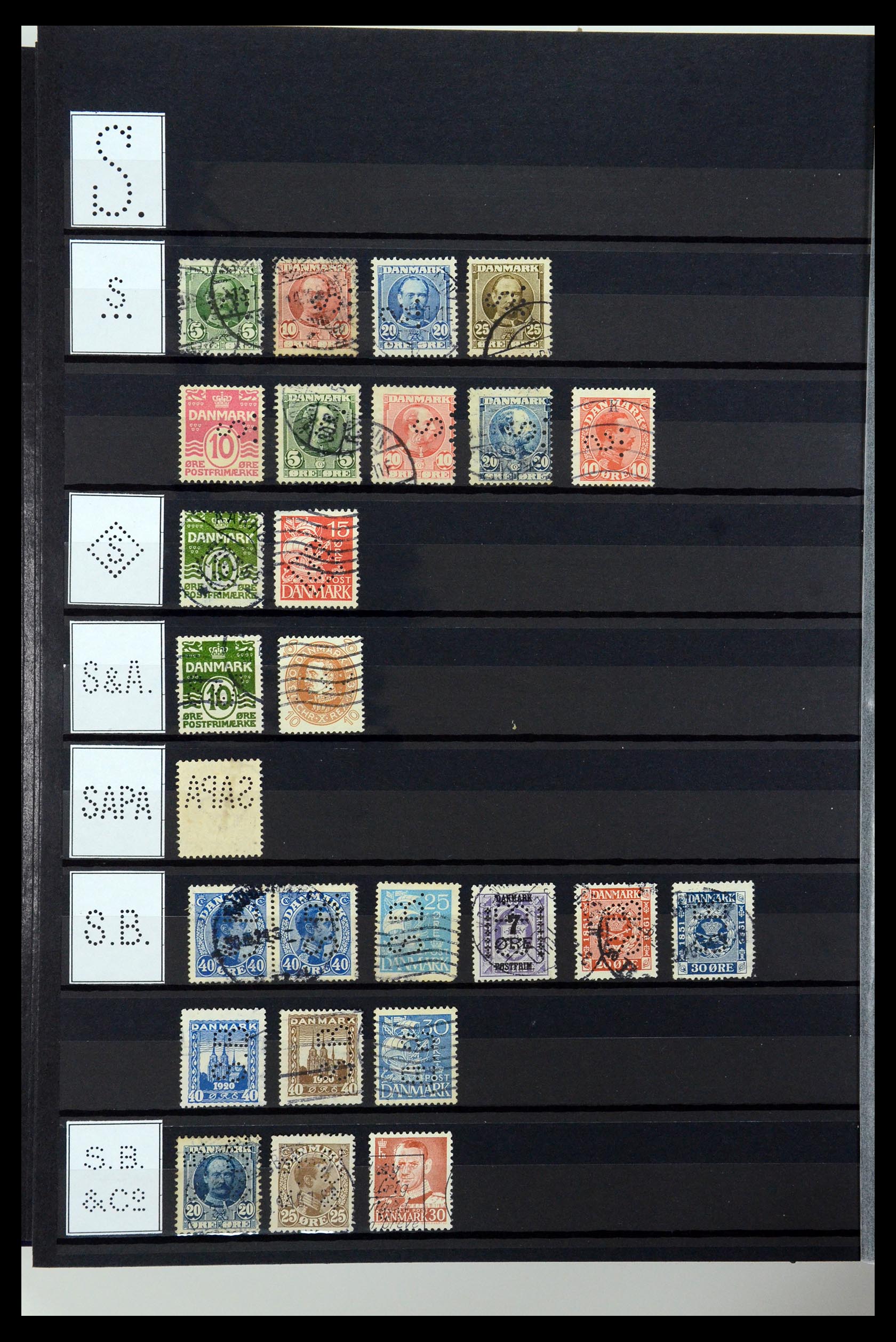 36396 205 - Postzegelverzameling 36396 Denemarken perfins.
