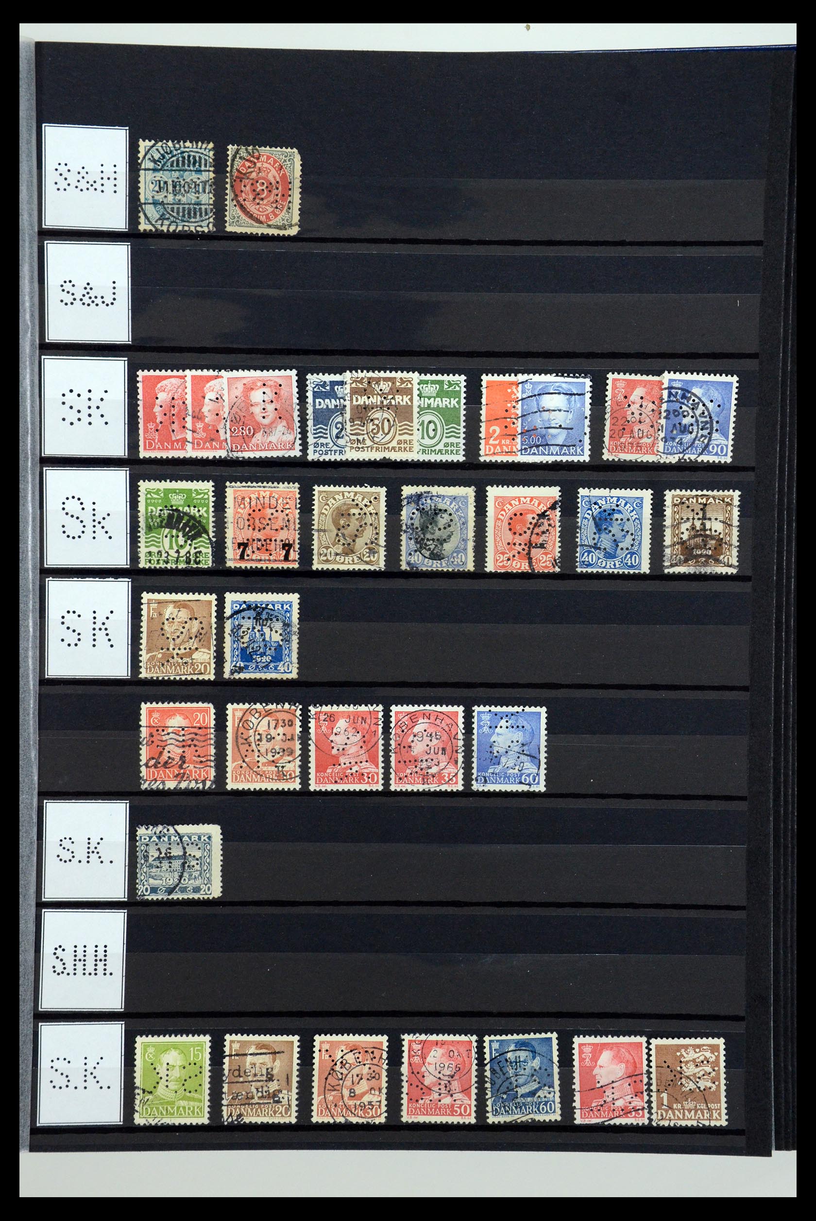 36396 207 - Stamp collection 36396 Denmark perfins.