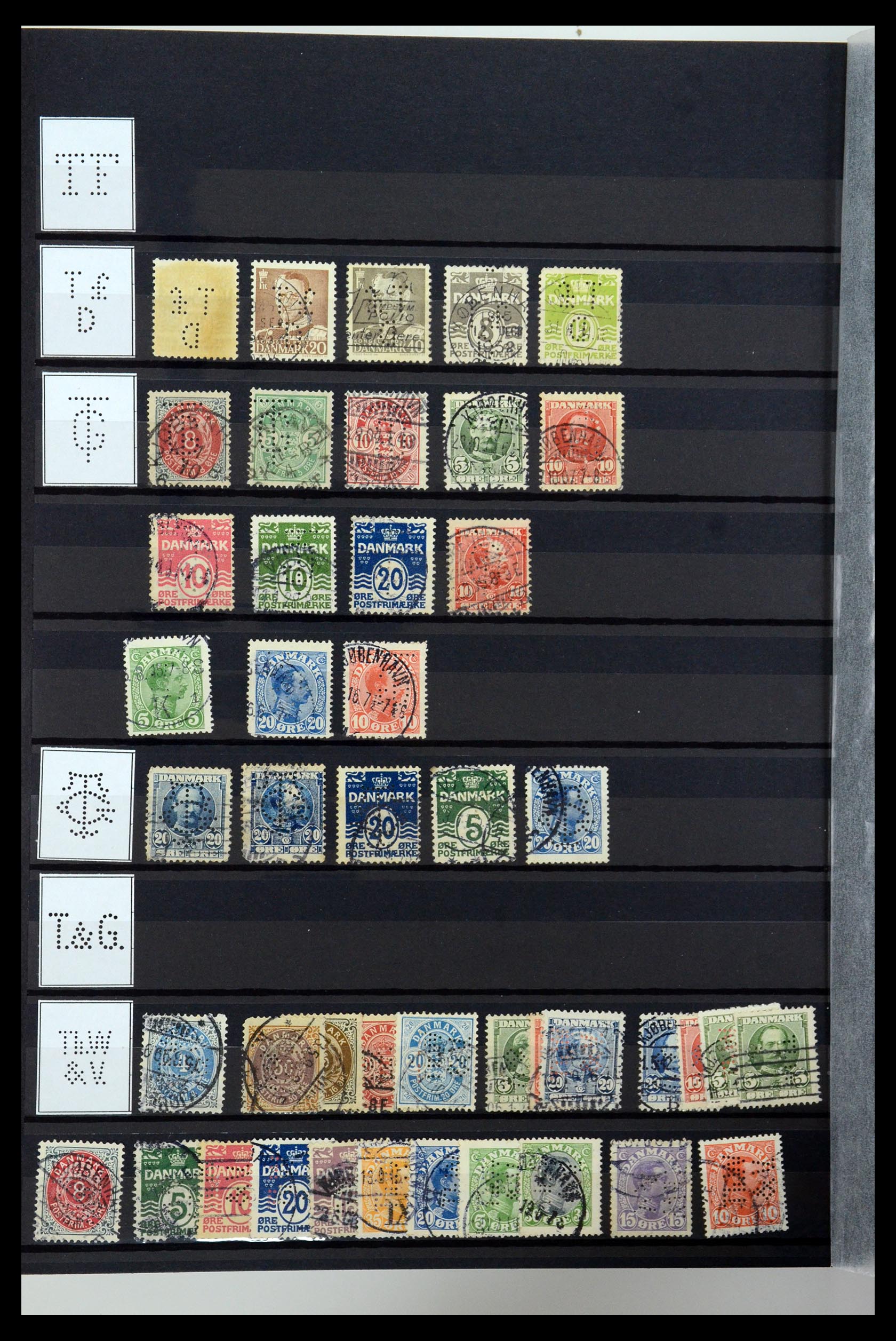 36396 214 - Stamp collection 36396 Denmark perfins.