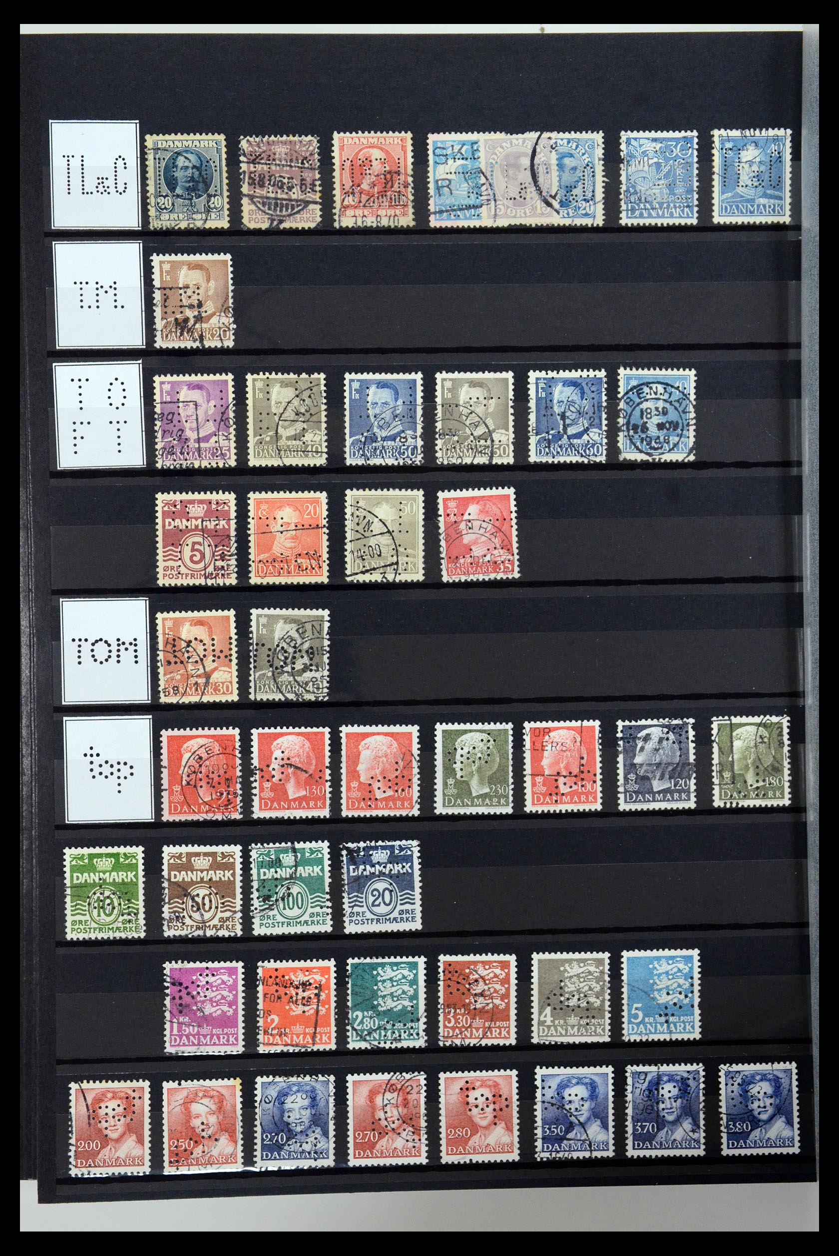 36396 216 - Stamp collection 36396 Denmark perfins.