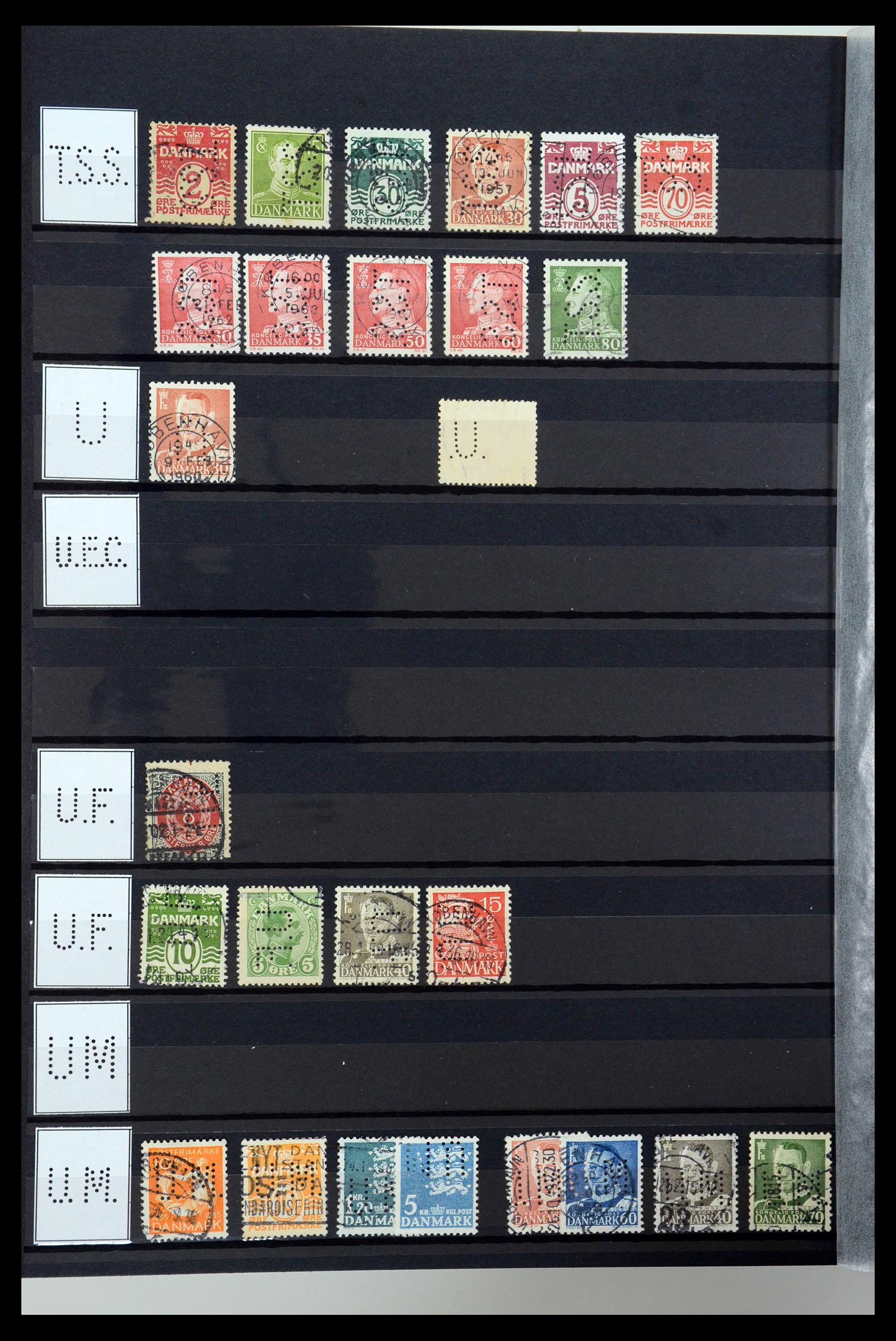 36396 218 - Stamp collection 36396 Denmark perfins.