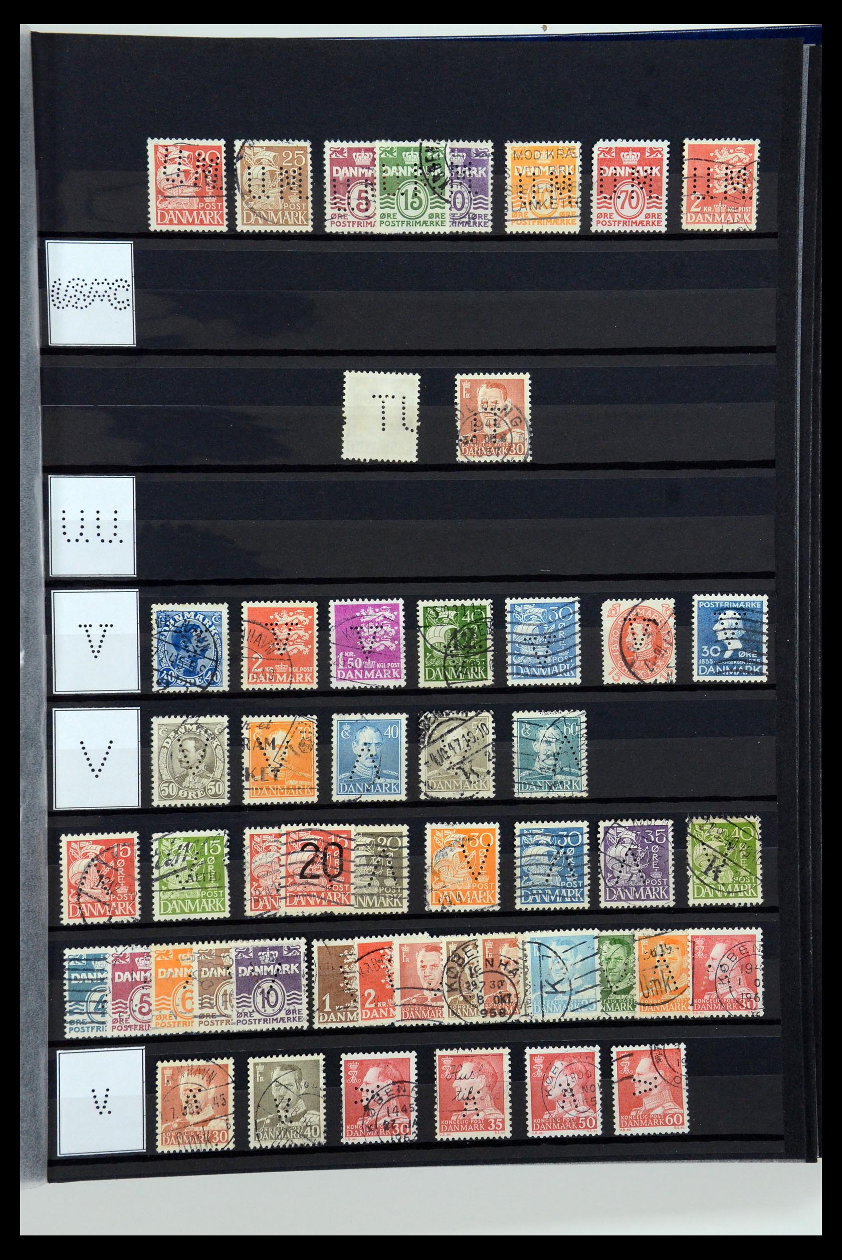 36396 219 - Stamp collection 36396 Denmark perfins.