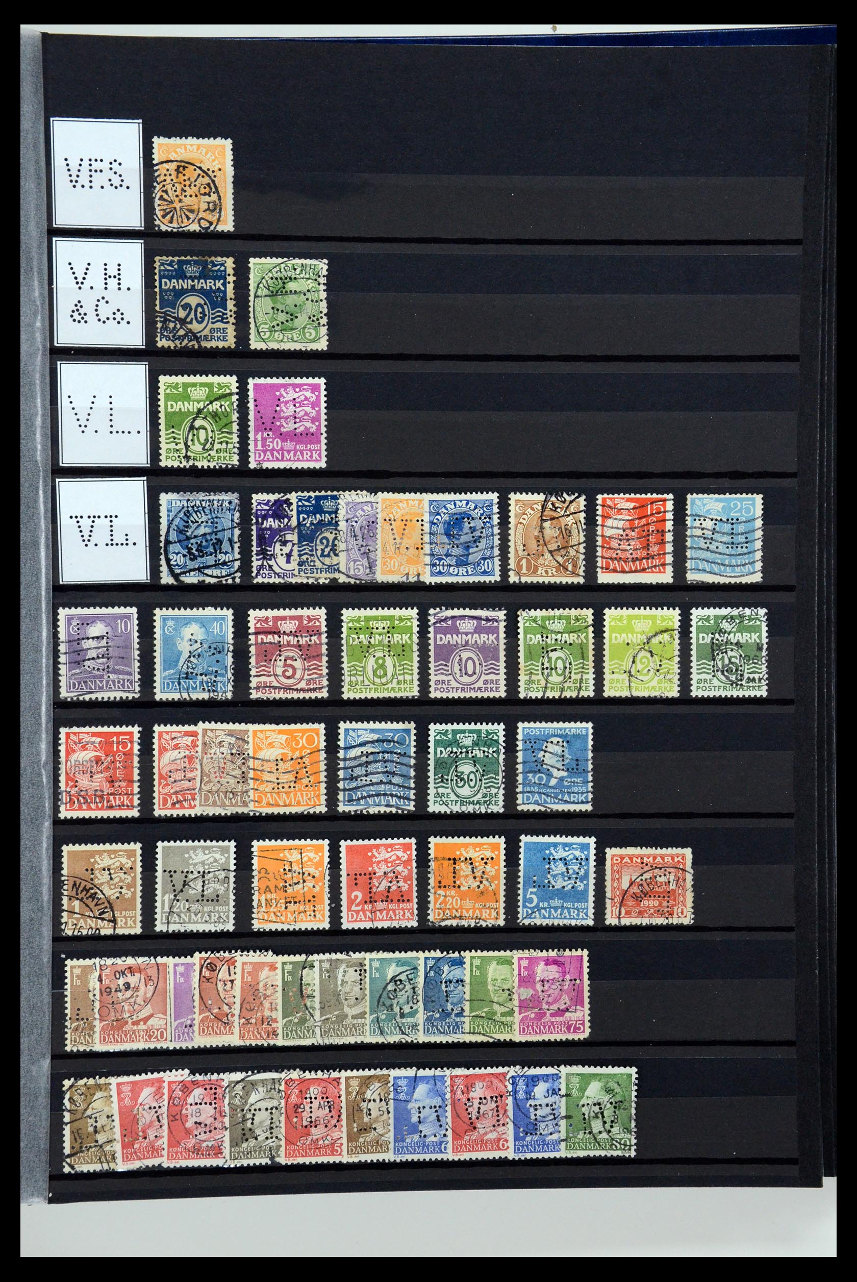 36396 220 - Stamp collection 36396 Denmark perfins.