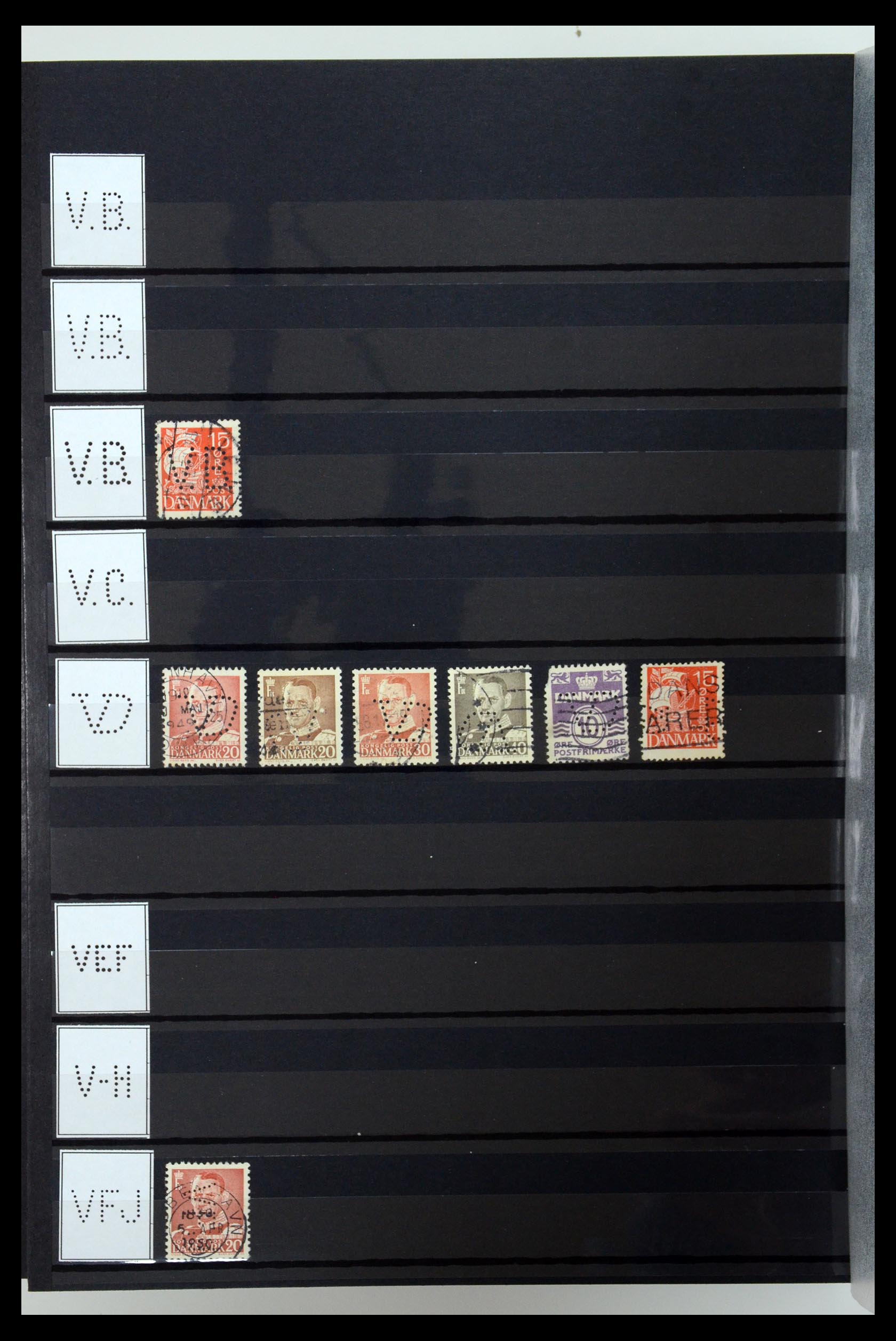 36396 221 - Stamp collection 36396 Denmark perfins.