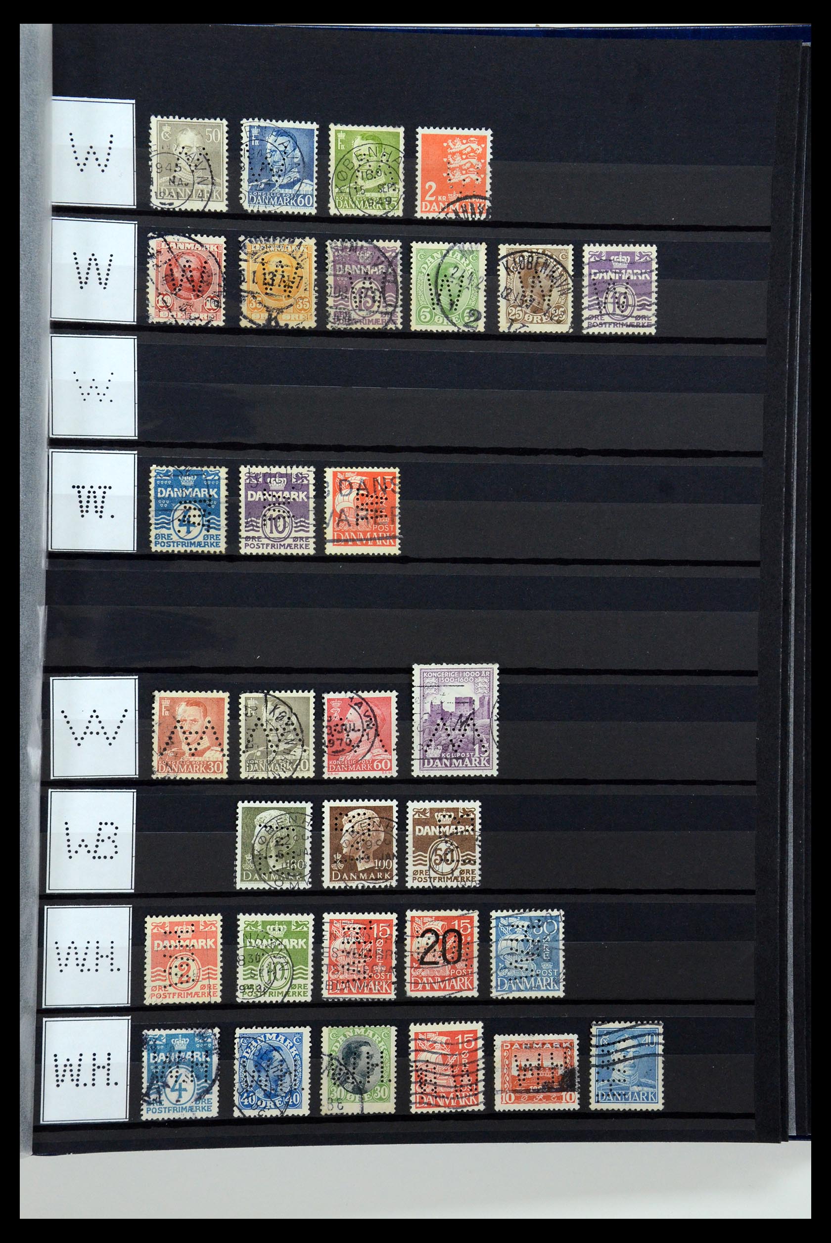 36396 223 - Stamp collection 36396 Denmark perfins.