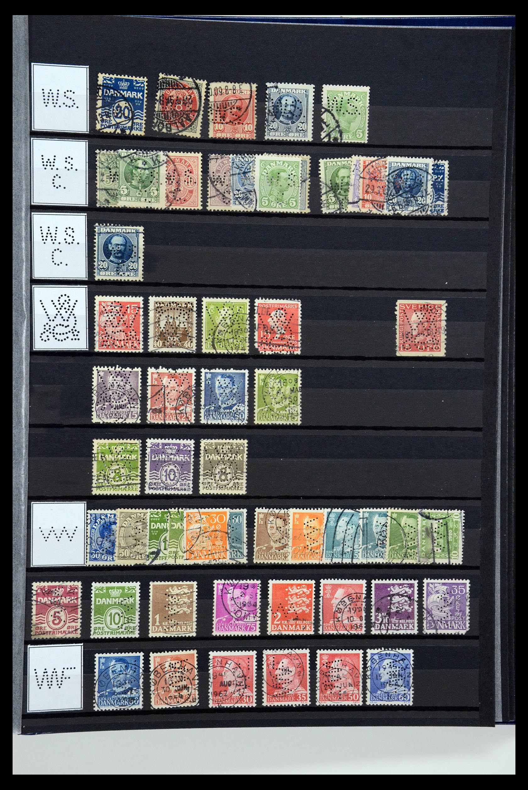 36396 224 - Stamp collection 36396 Denmark perfins.