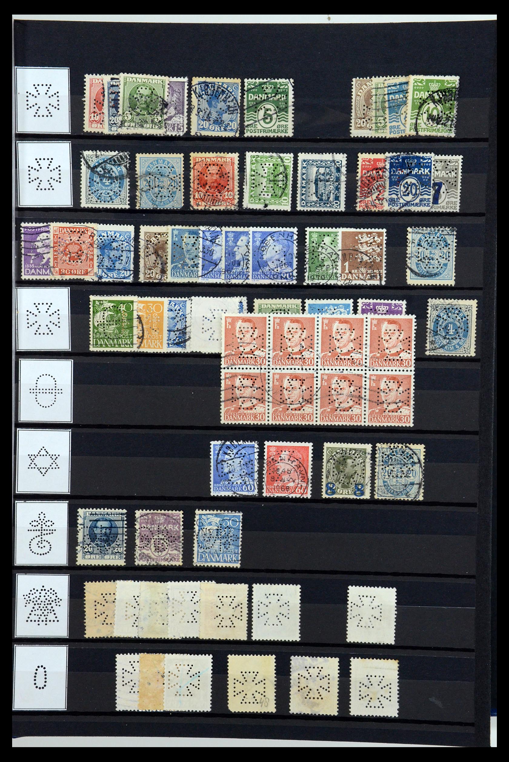36396 235 - Postzegelverzameling 36396 Denemarken perfins.