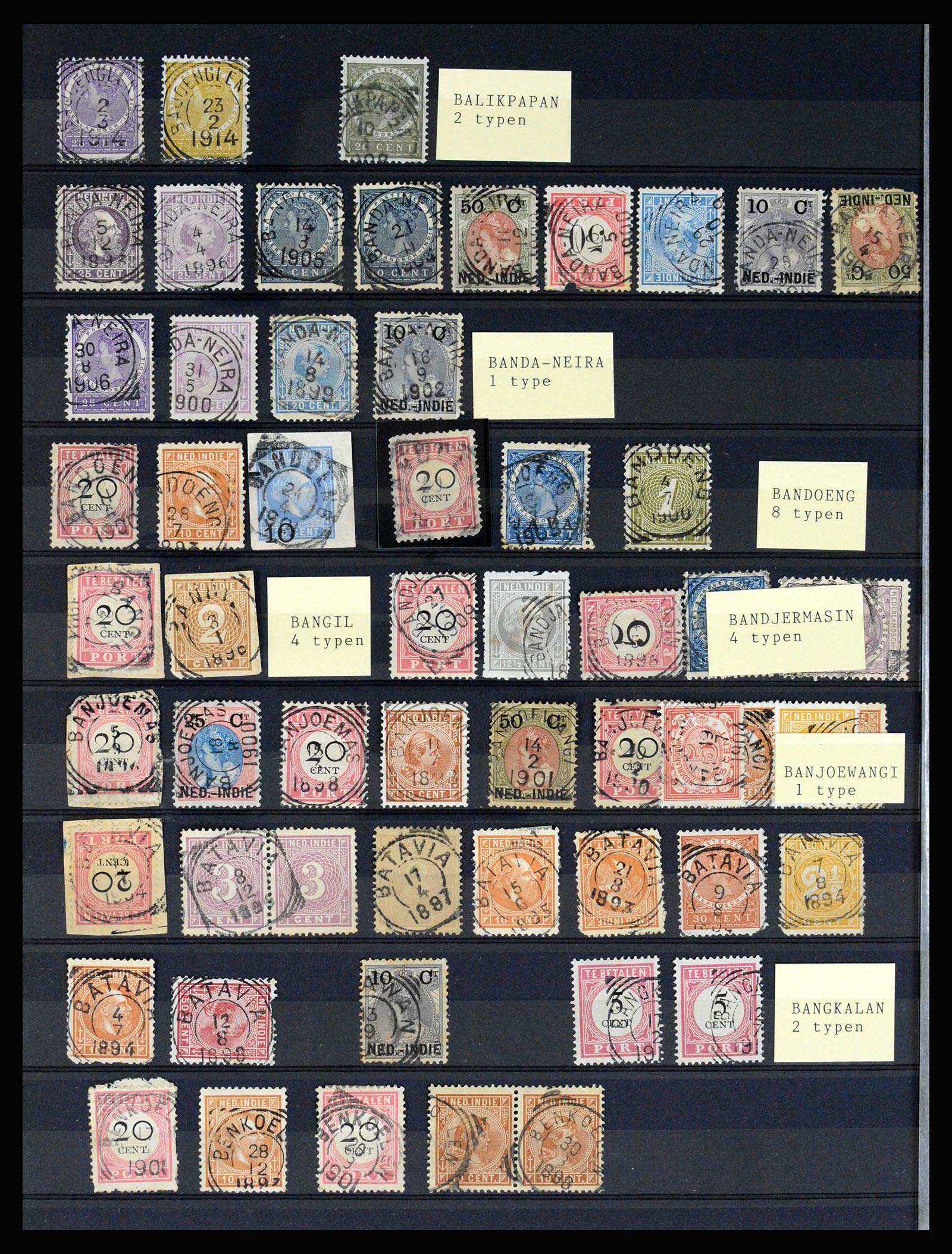 36512 080 - Postzegelverzameling 36512 Dutch east Indies cancels 1872-1930.