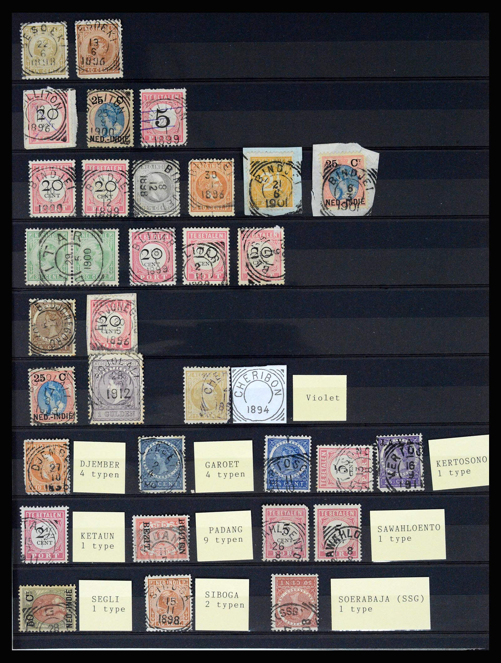 36512 081 - Stamp collection 36512 Nederlands Indië stempels 1872-1930.