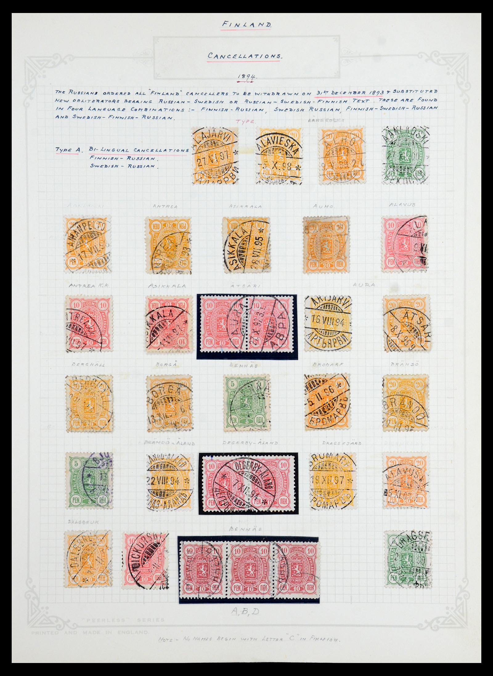 36554 038 - Postzegelverzameling 36554 Finland stempelverzameling 1850-1950.