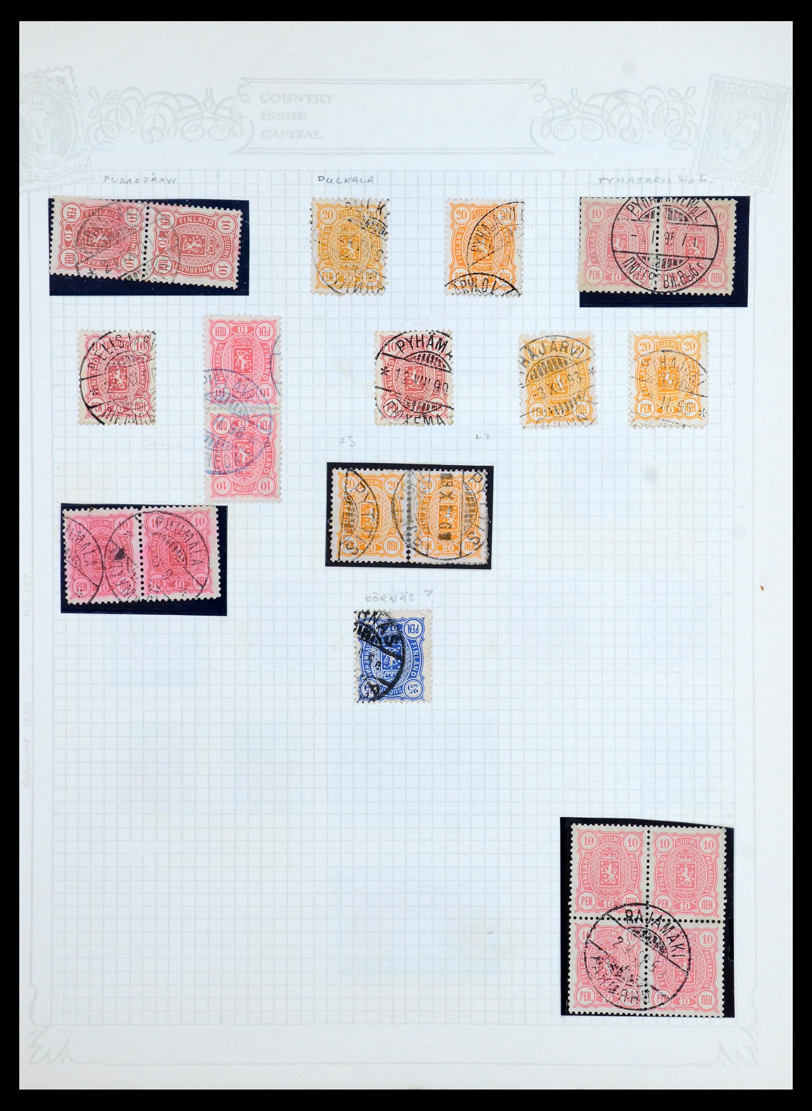 36554 050 - Postzegelverzameling 36554 Finland stempelverzameling 1850-1950.