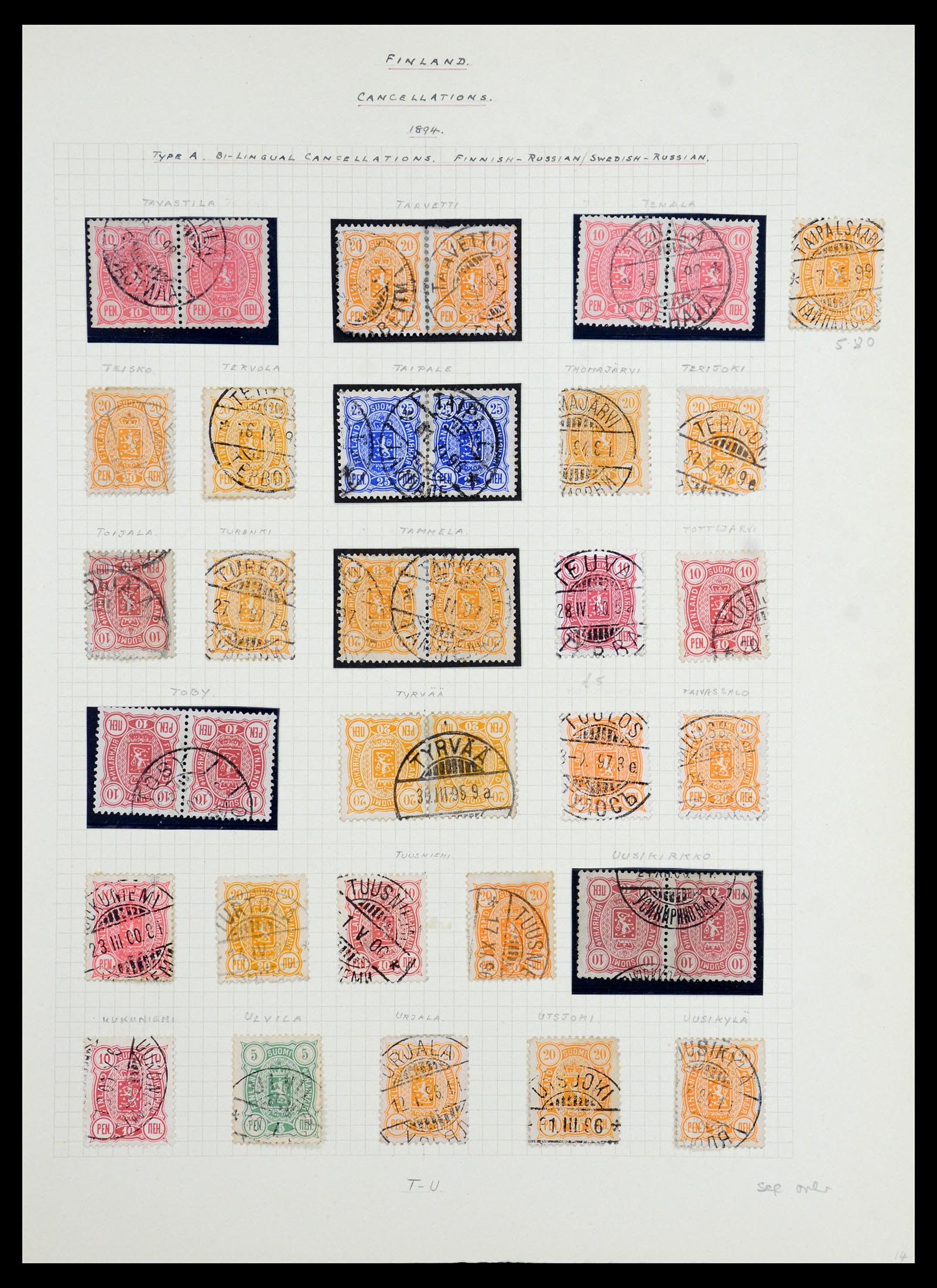 36554 054 - Postzegelverzameling 36554 Finland stempelverzameling 1850-1950.