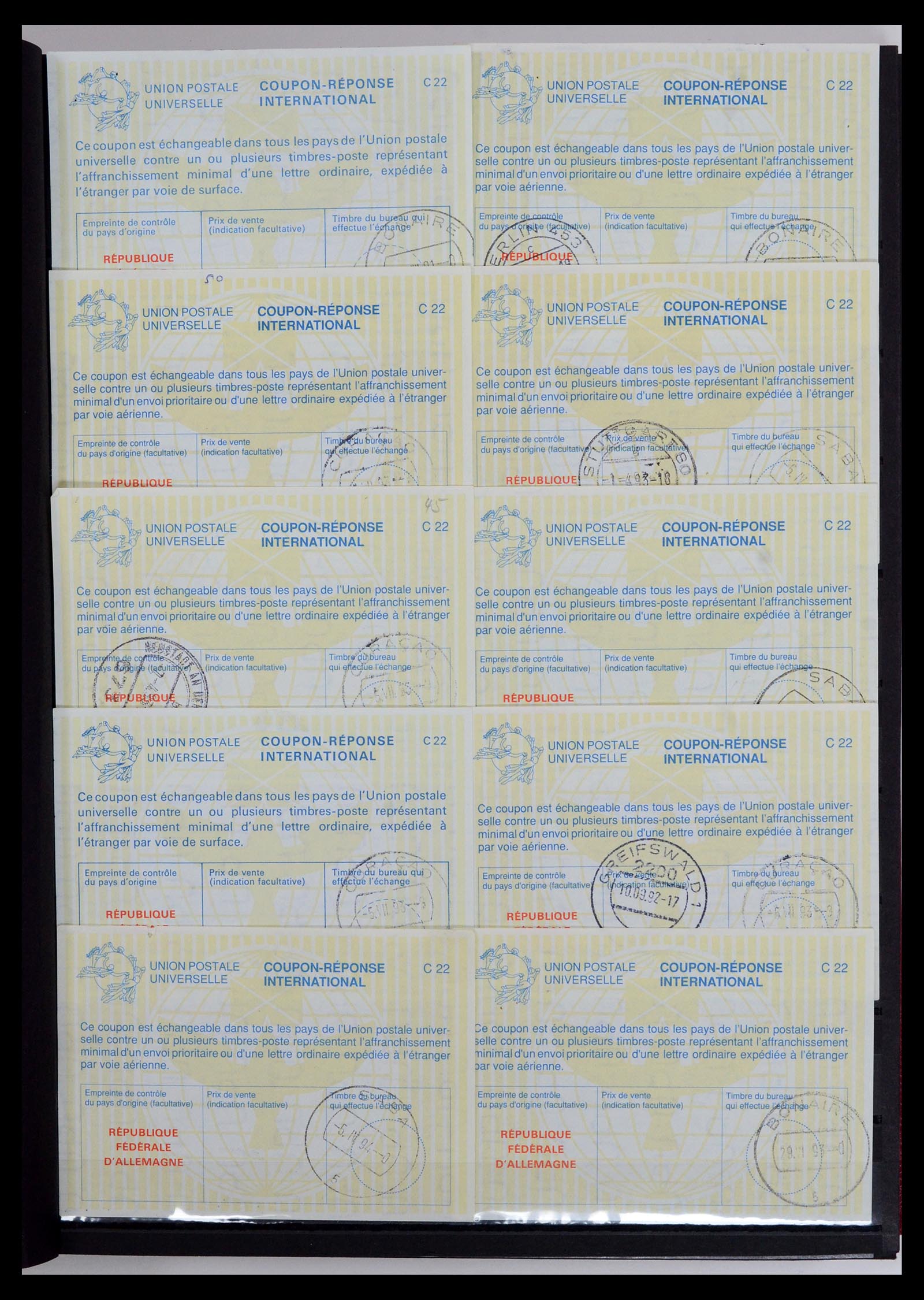36621 001 - Stamp collection 36621 Wereld, International Reply coupons.
