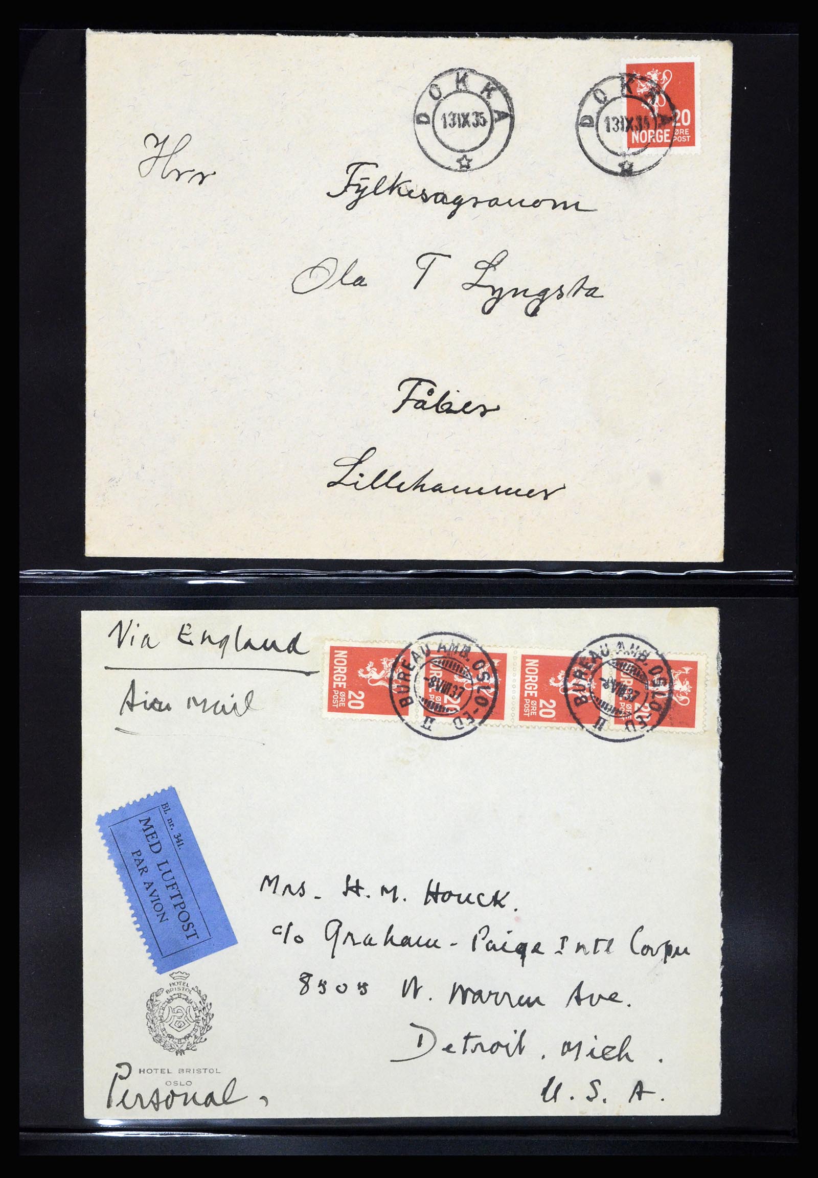 36719 012 - Postzegelverzameling 36719 Noorwegen brieven 1876-1960.