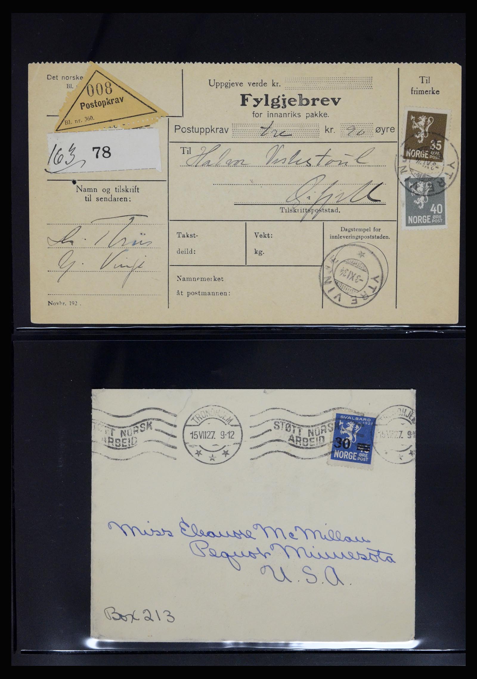 36719 013 - Stamp collection 36719 Norway covers 1876-1960.