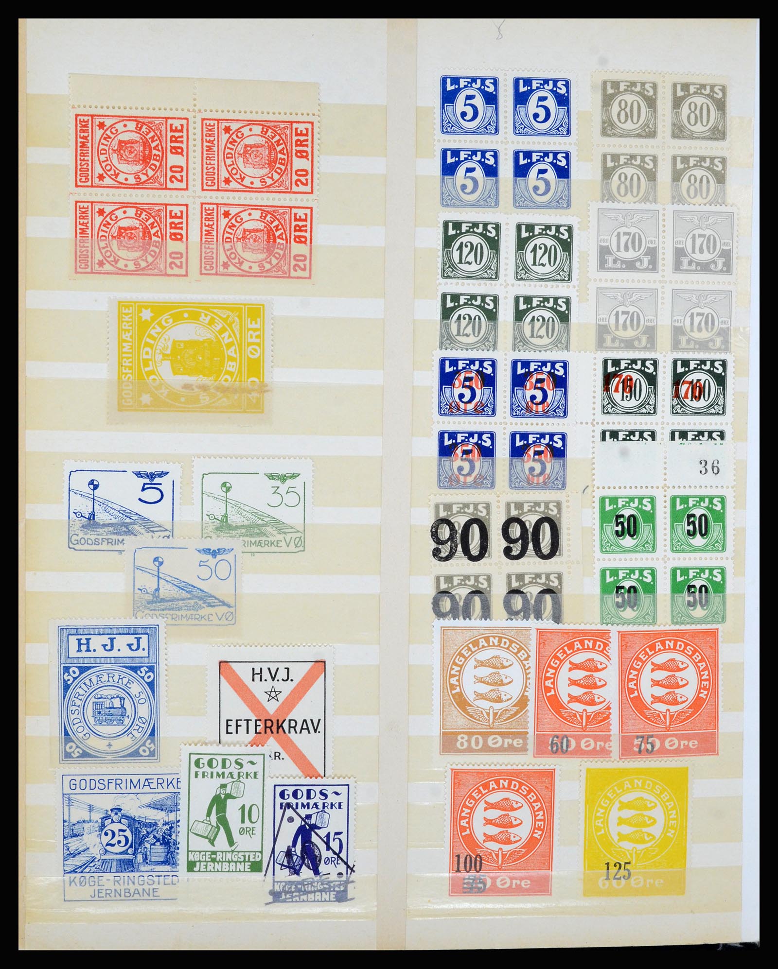 36767 012 - Postzegelverzameling 36767 Denemarken spoorwegzegels.