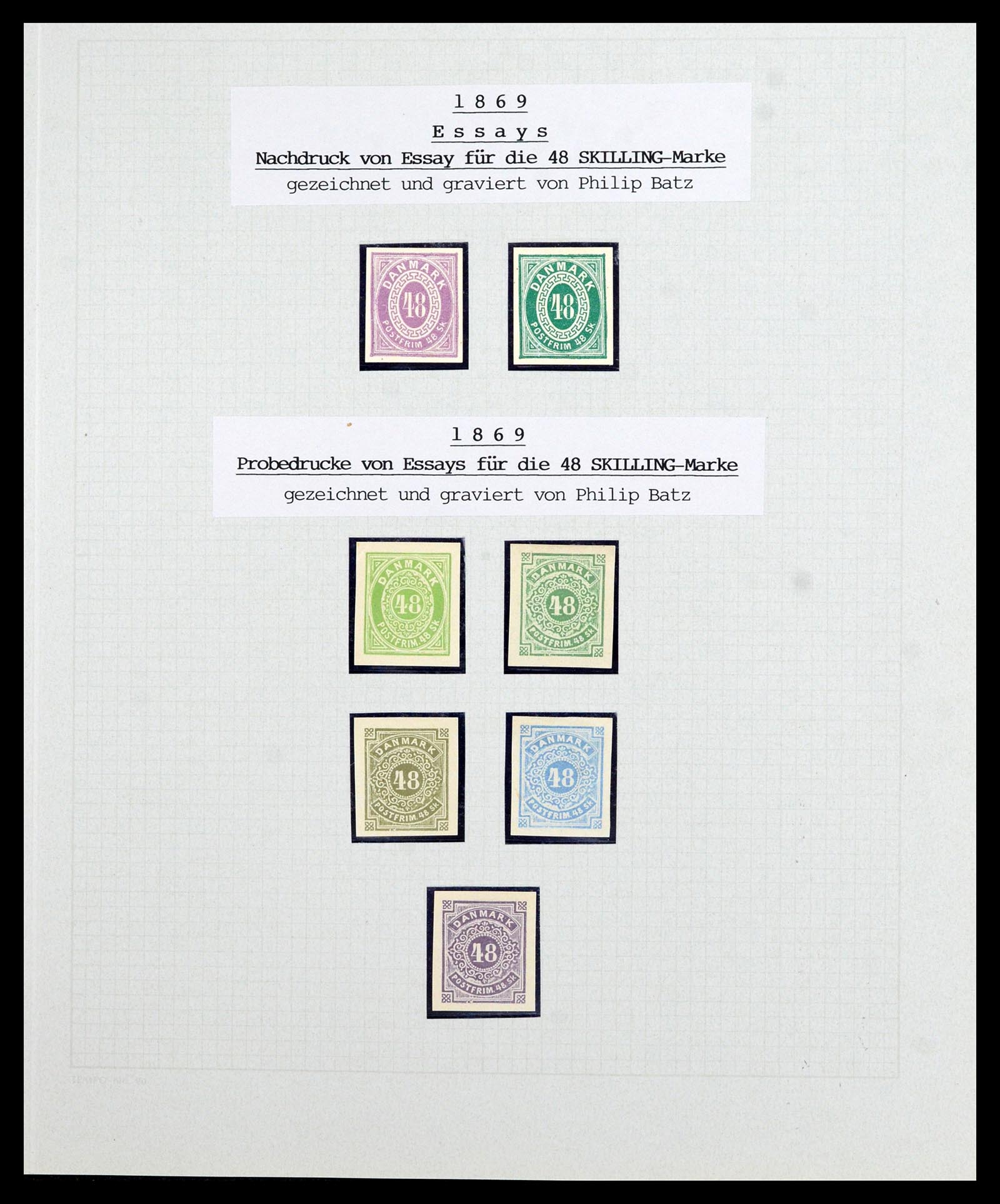 36780 006 - Postzegelverzameling 36780 Denemarken proeven en essays 1849-1961.