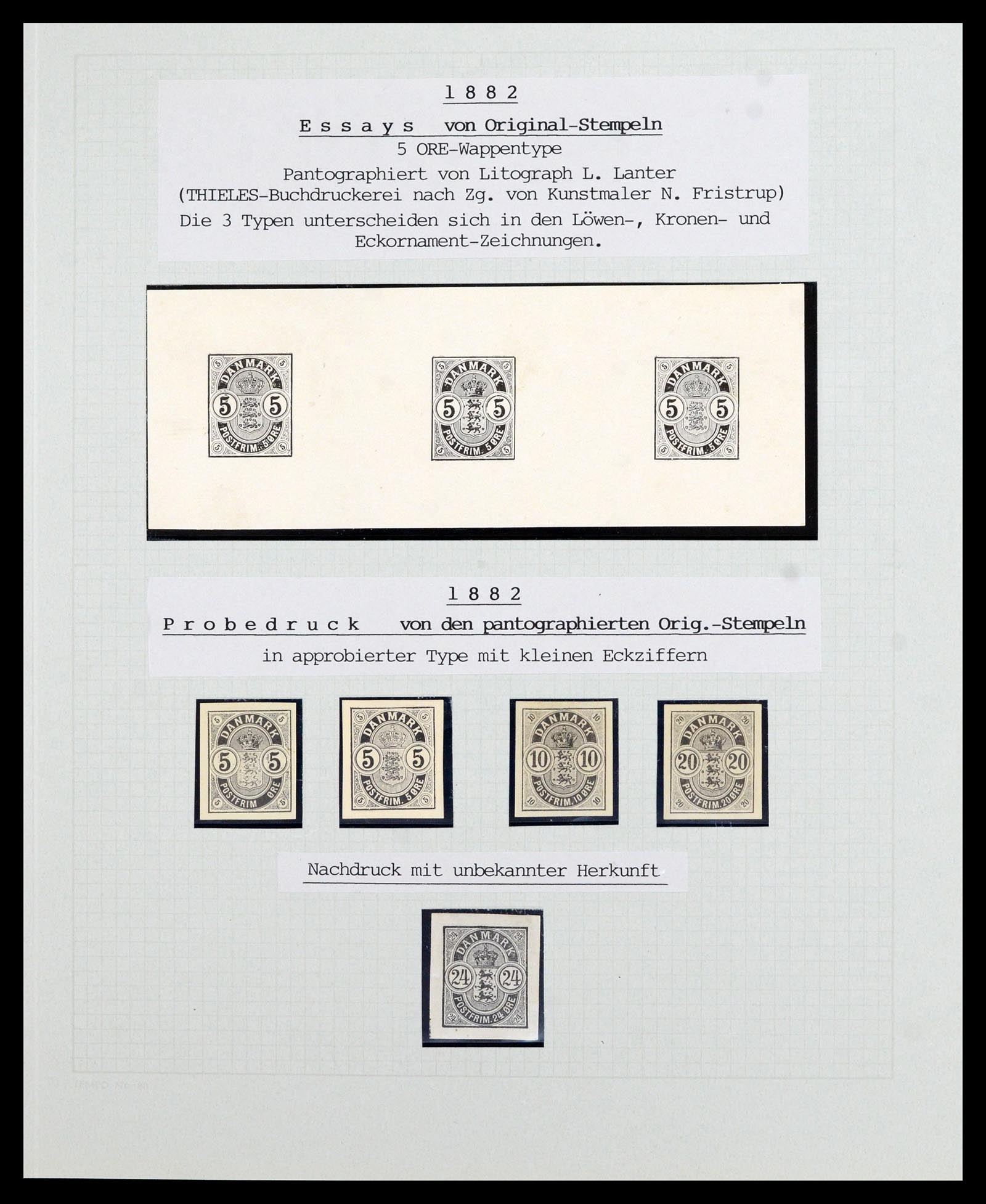 36780 011 - Postzegelverzameling 36780 Denemarken proeven en essays 1849-1961.