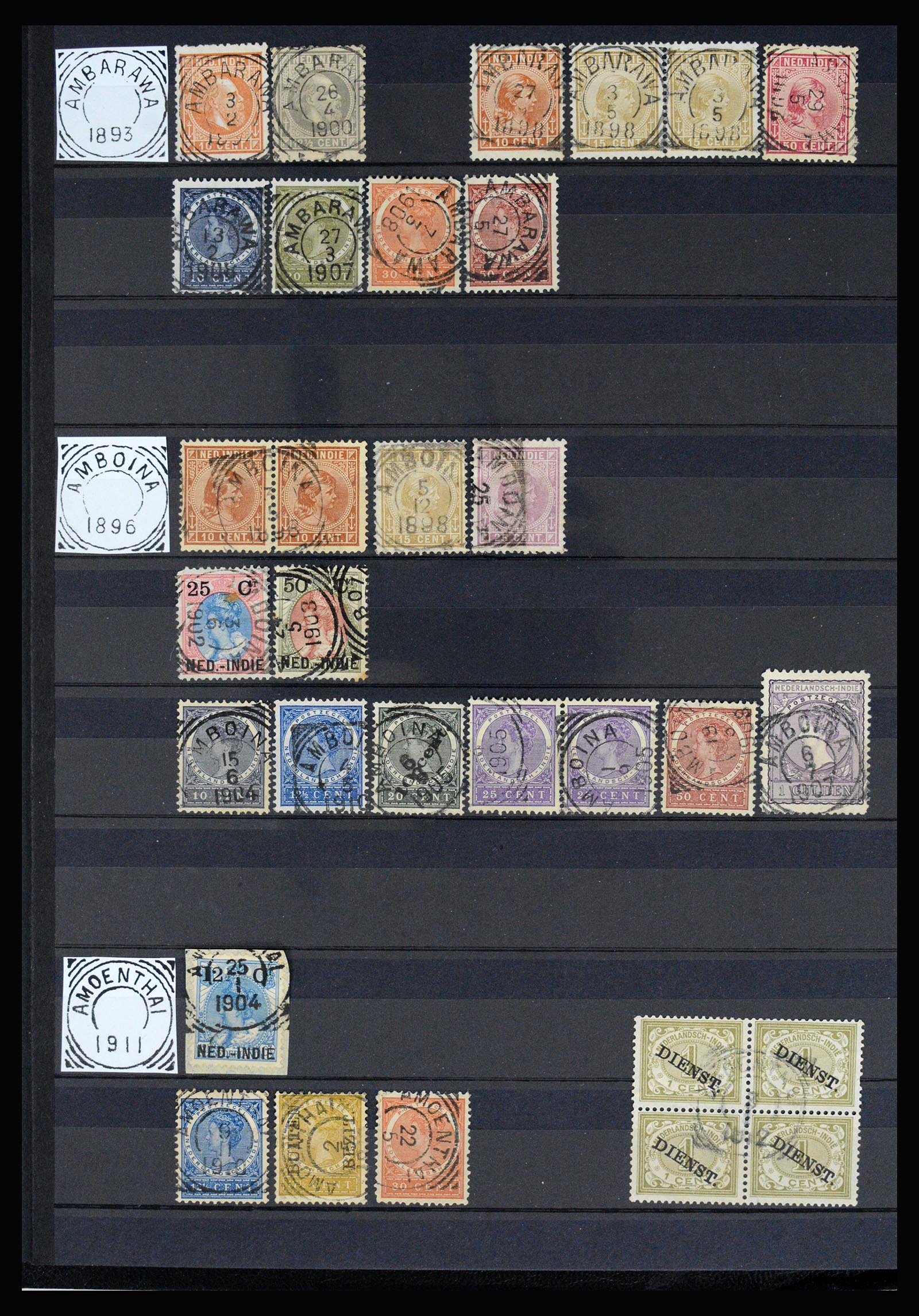 36839 001 - Stamp collection 36839 Dutch east Indies square cancels.