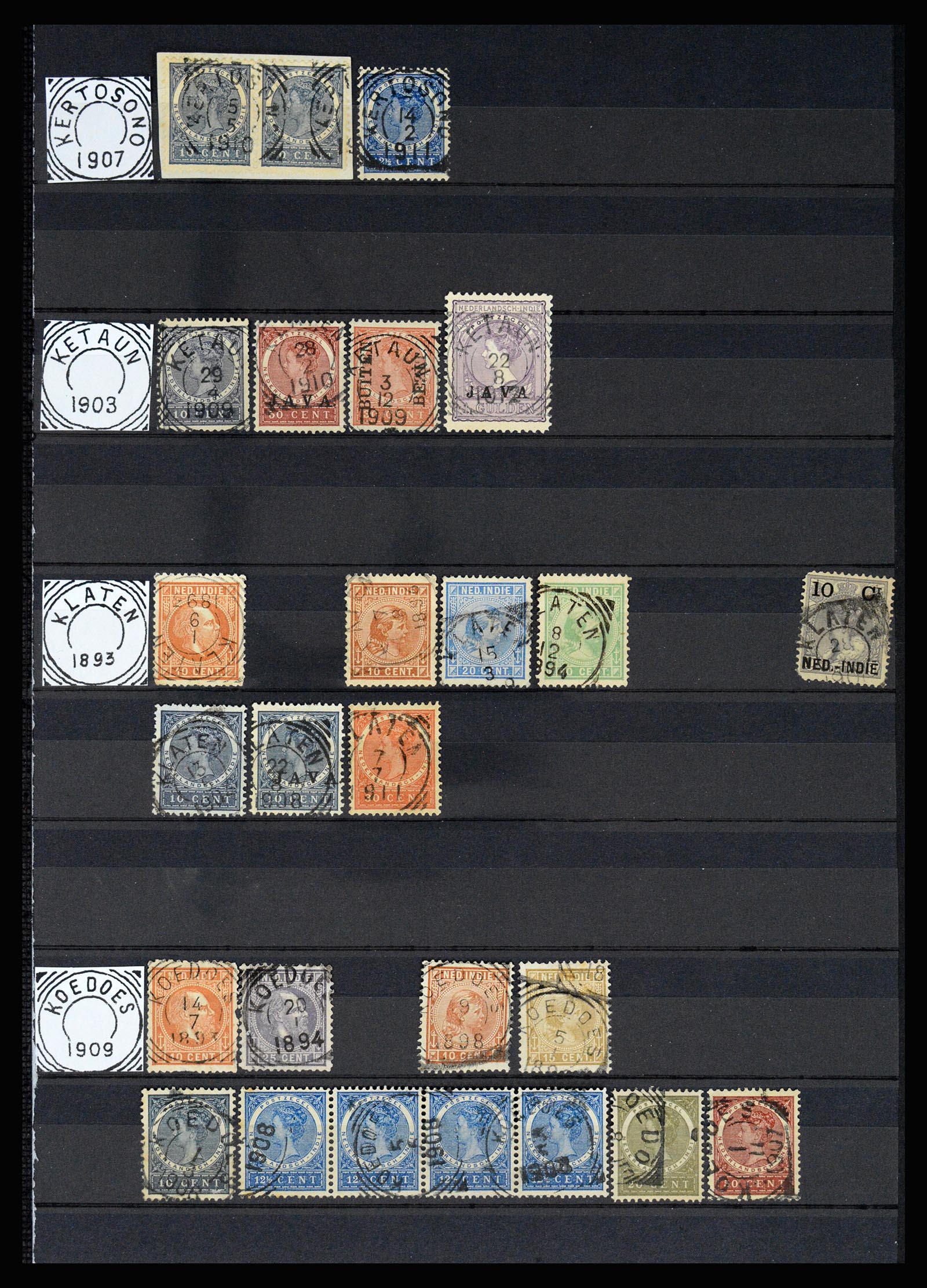 36839 020 - Postzegelverzameling 36839 Nederlands Indië vierkantstempels.