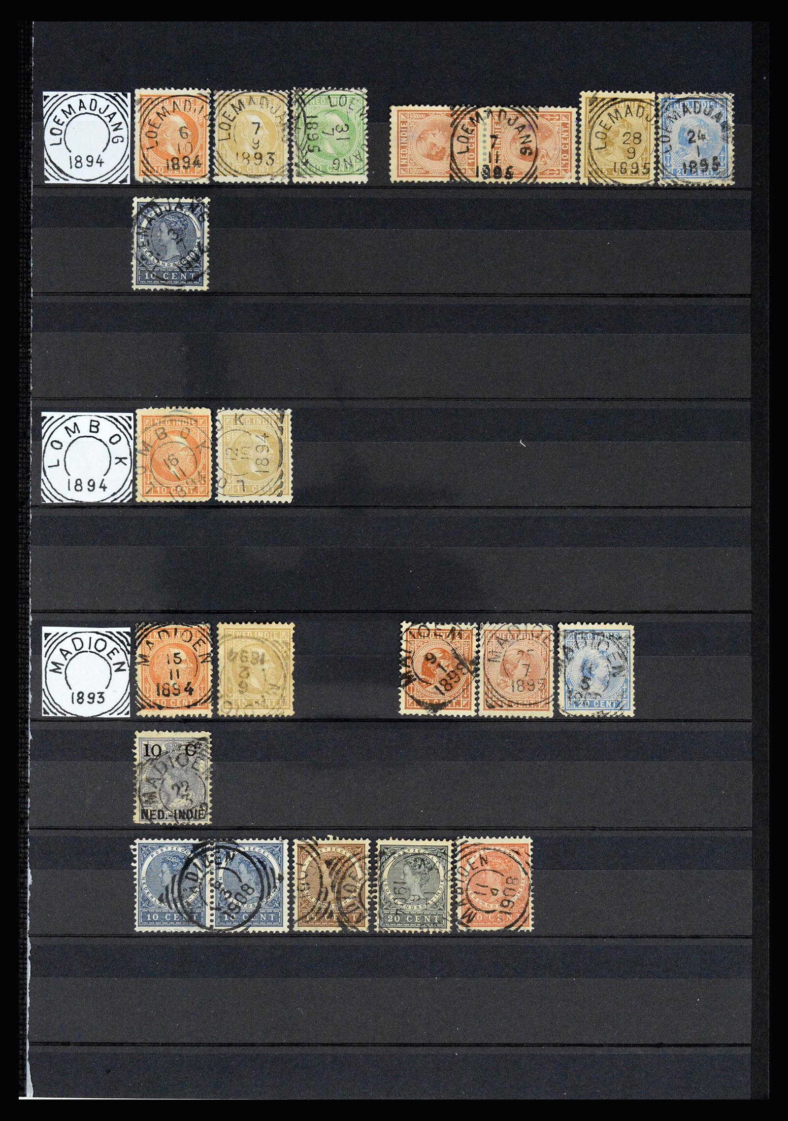 36839 026 - Stamp collection 36839 Dutch east Indies square cancels.