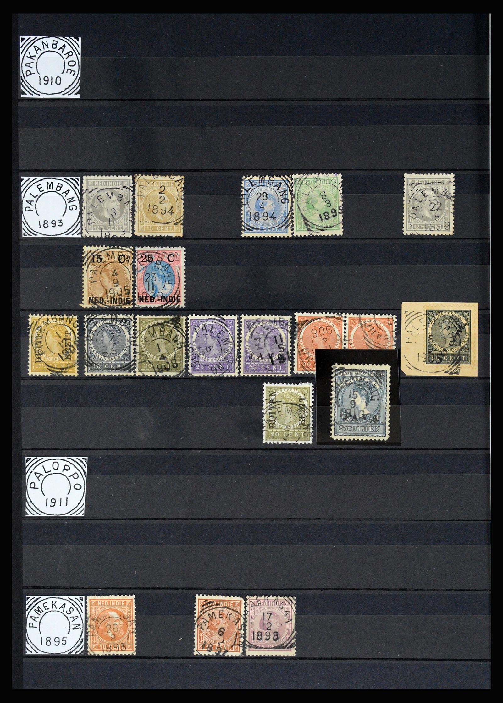 36839 035 - Postzegelverzameling 36839 Nederlands Indië vierkantstempels.