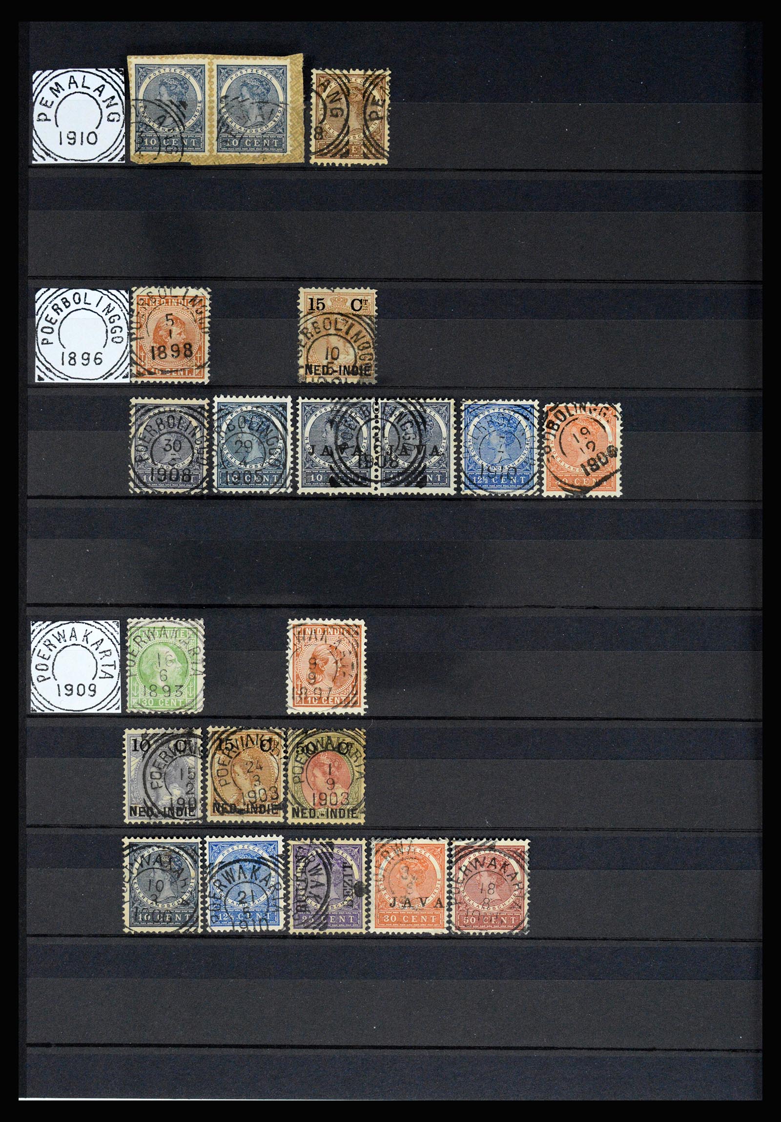 36839 039 - Stamp collection 36839 Dutch east Indies square cancels.