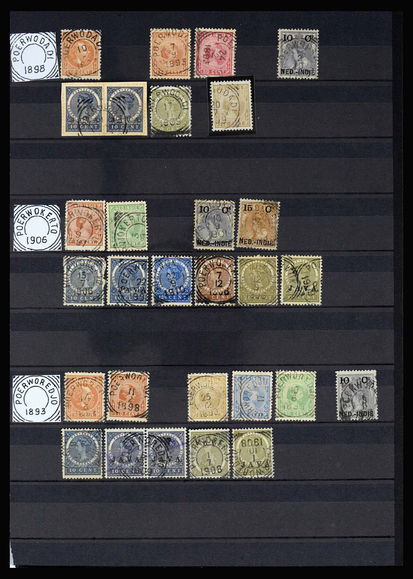 36839 040 - Postzegelverzameling 36839 Nederlands Indië vierkantstempels.